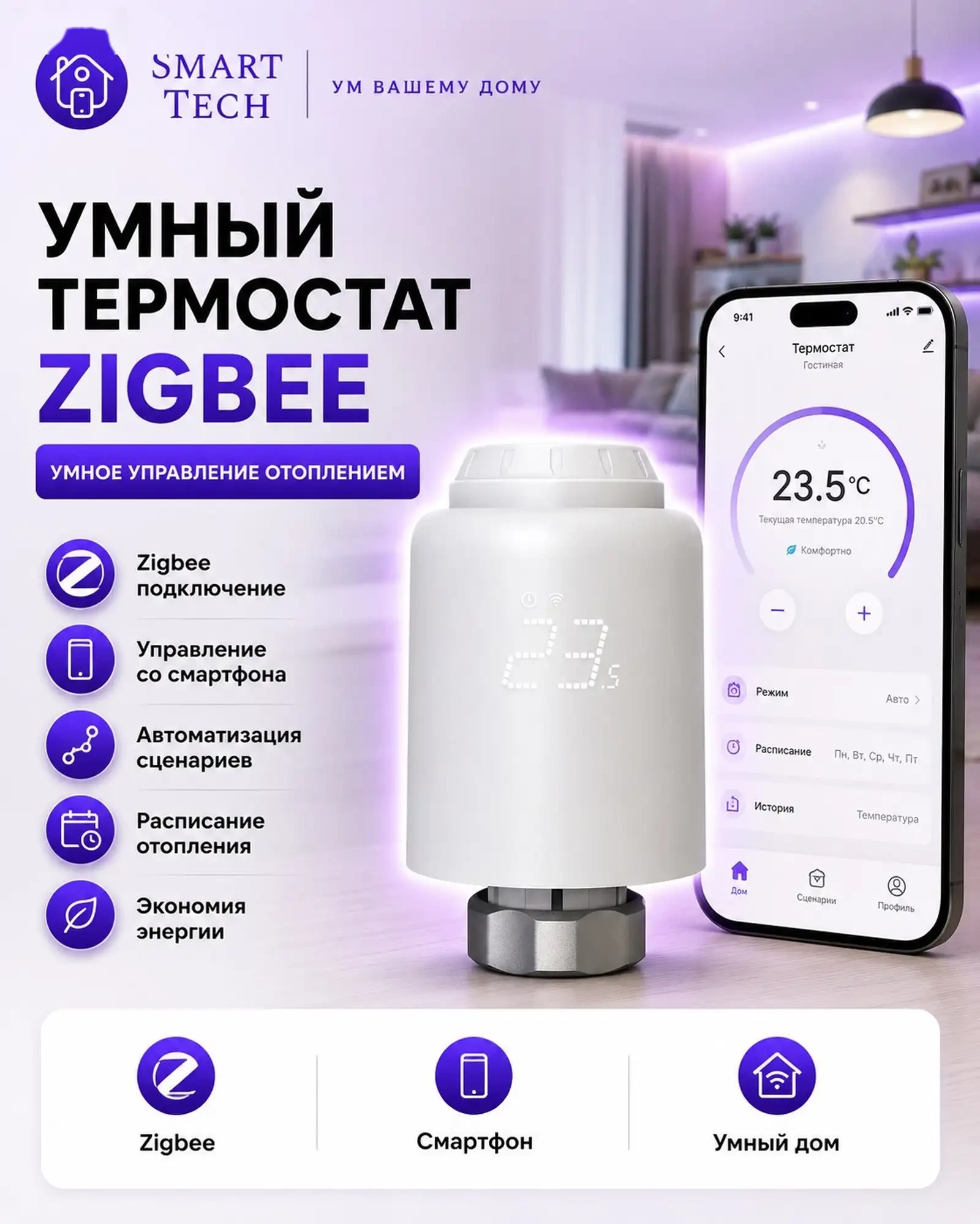Умный термостатический клапан ZigBee