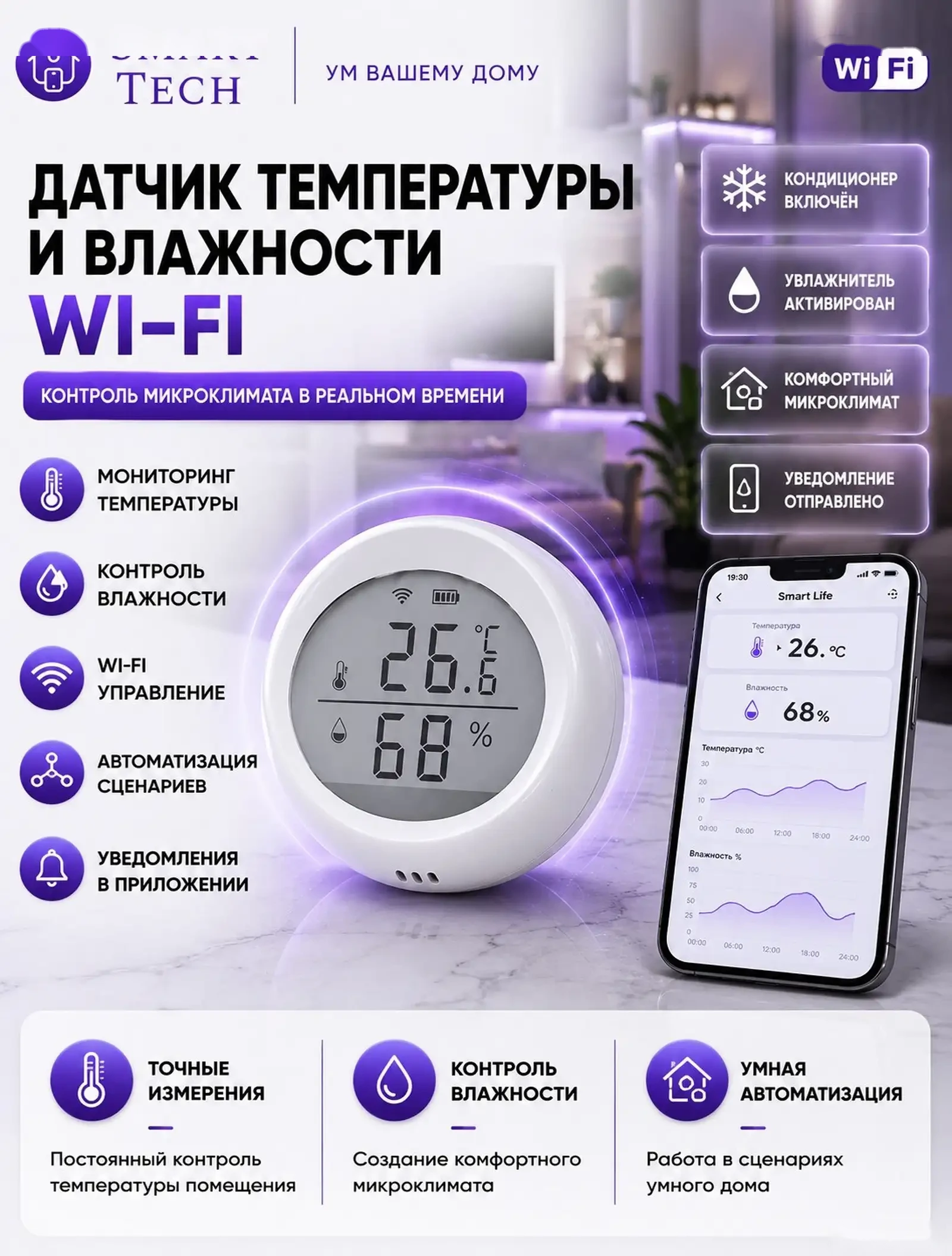 Умный датчик WI-FI Temperature & Humidity — фото 2