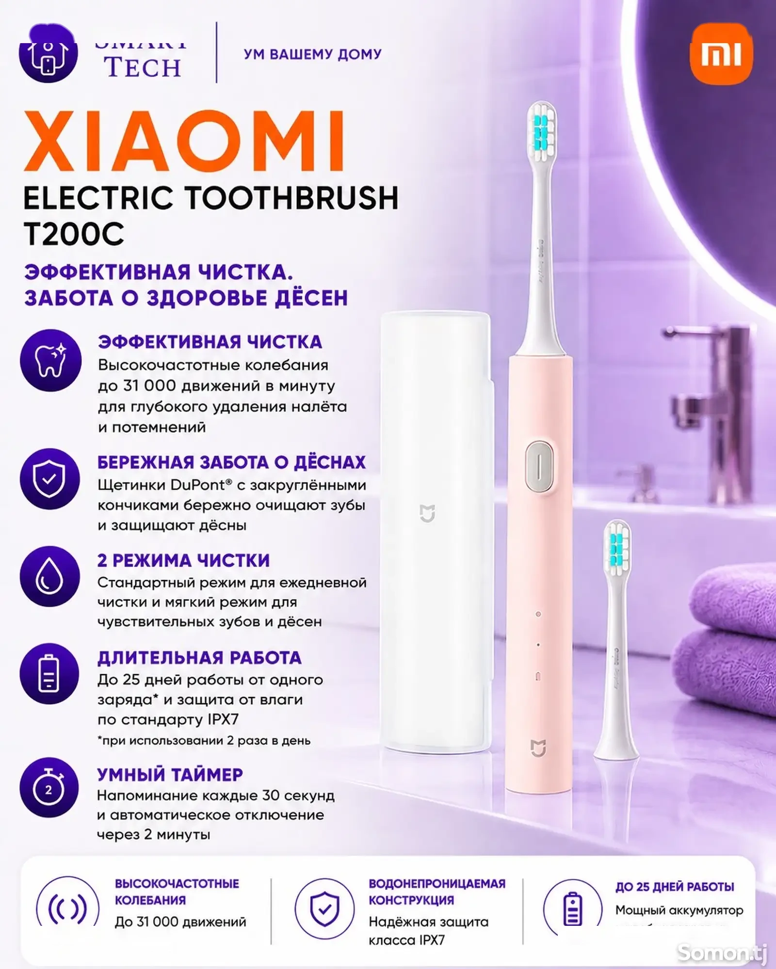 Электрическая зубная щетка Mijia Sonic Electric Toothbrush T200C