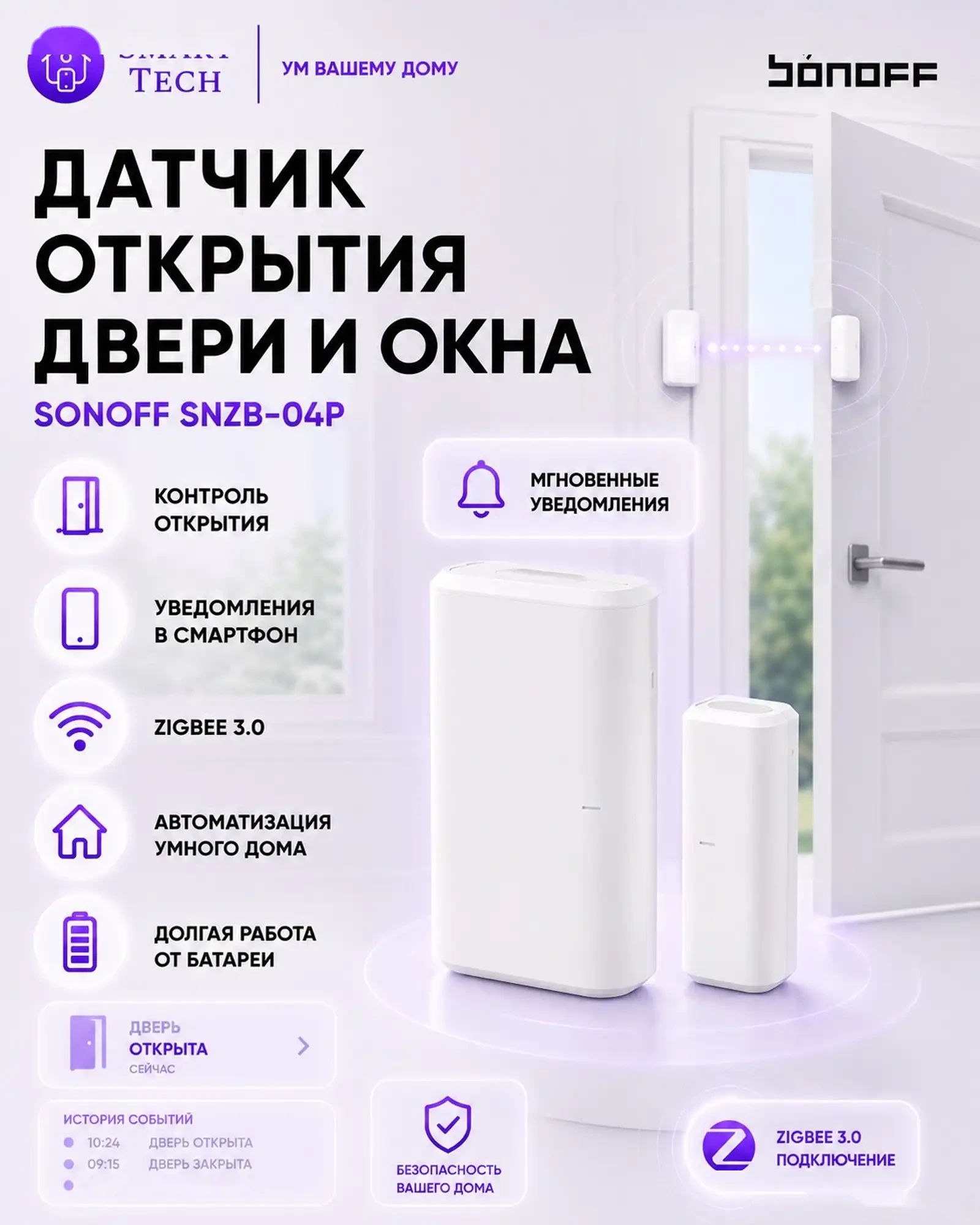 Датчик открытия двери или окна Sonoff SNZB-04P - ZigBee — фото 2