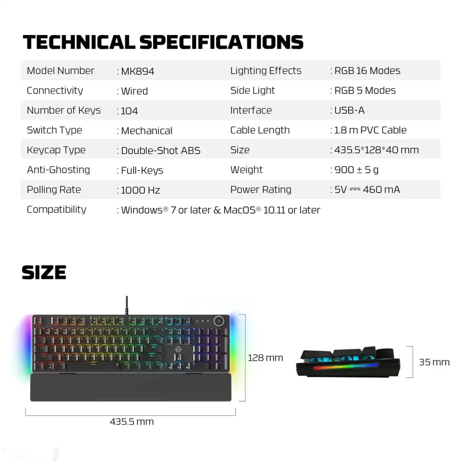 Полноразмерная проводная механическая клавиатура Fantech MAXPOWER II MK894 — фото 4