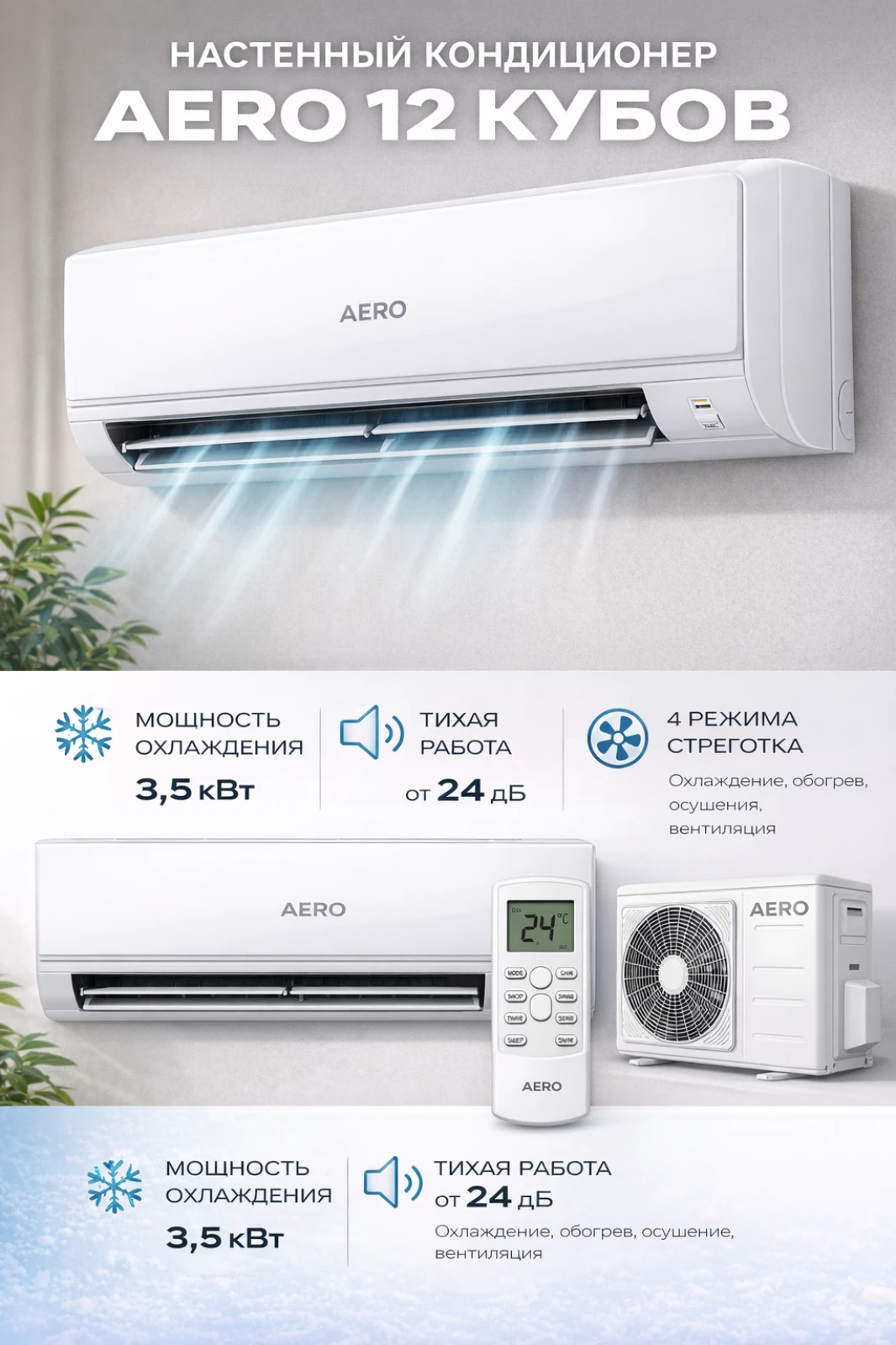 Кондиционеры AERO 711 , 12K, белый