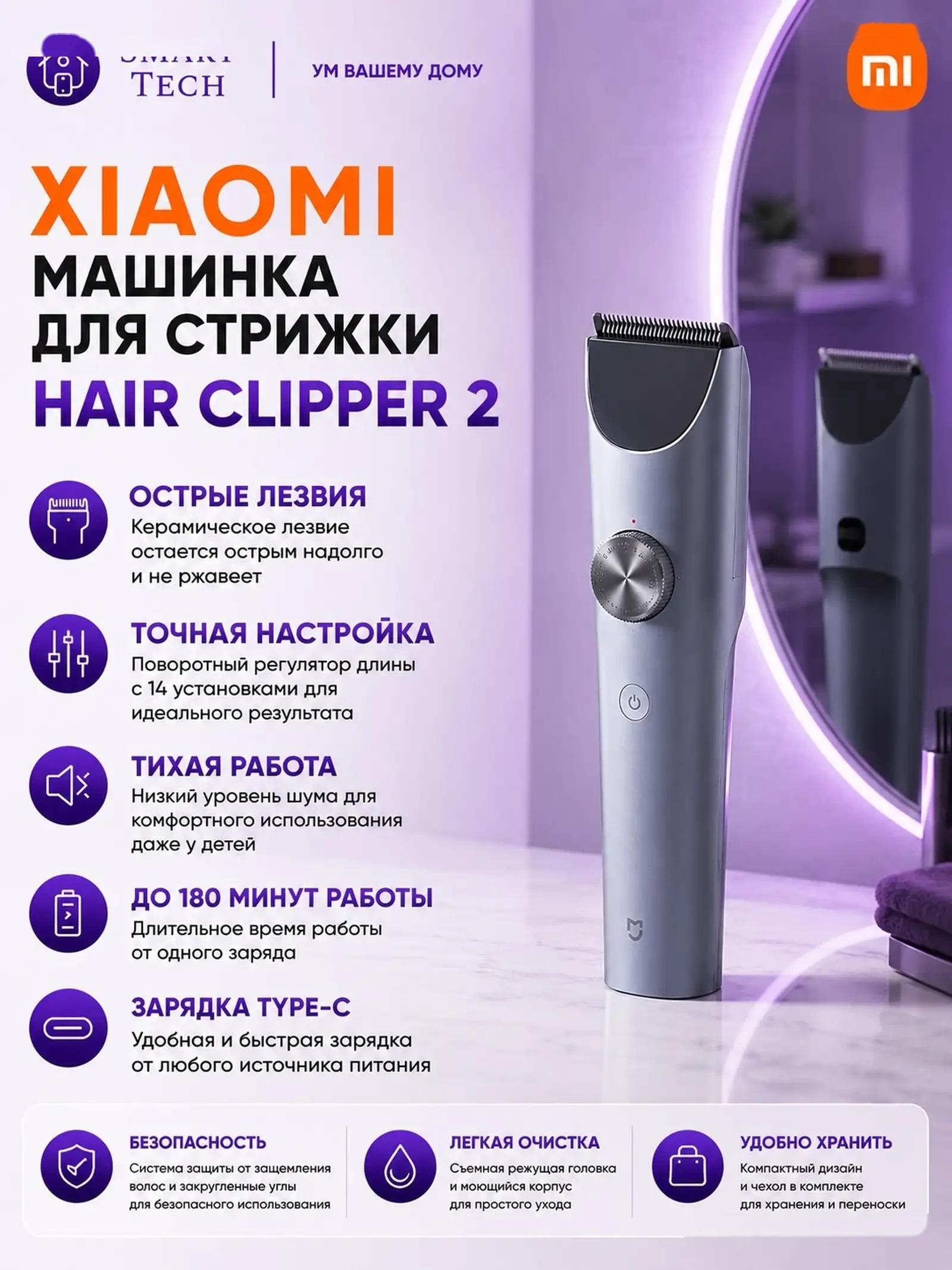 Машинка для стрижки волос-Xiaomi Mijia Clipper 2 — фото 3