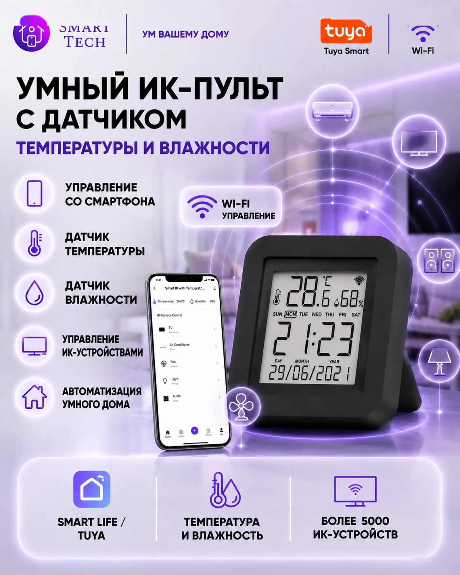 Умный ИК-пульт дистанционного управления с датчиком температуры и влажности