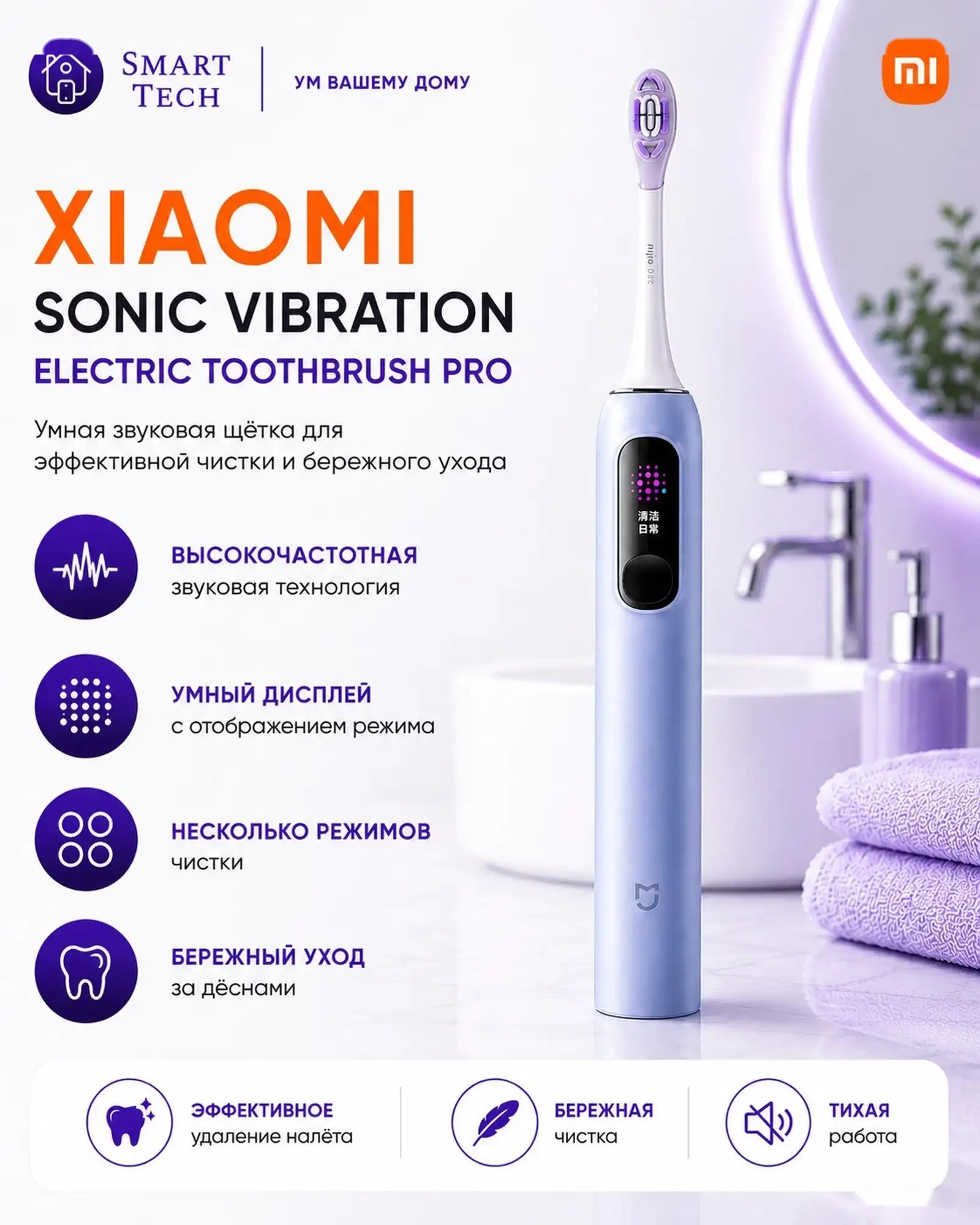 Электрическая зубная щетка Xiaomi Mijia Electric Sonic Vibrating Toothbrush Pro — фото 2