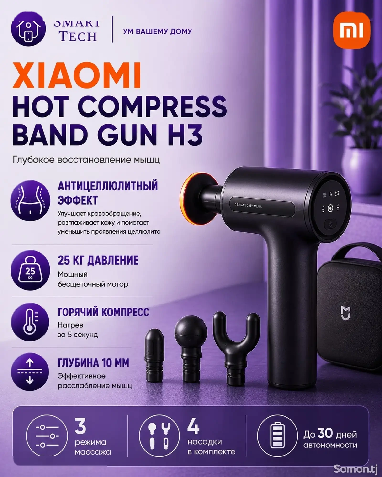 Массажёр Mijia Smart Fascial Gun H3 — фото 3