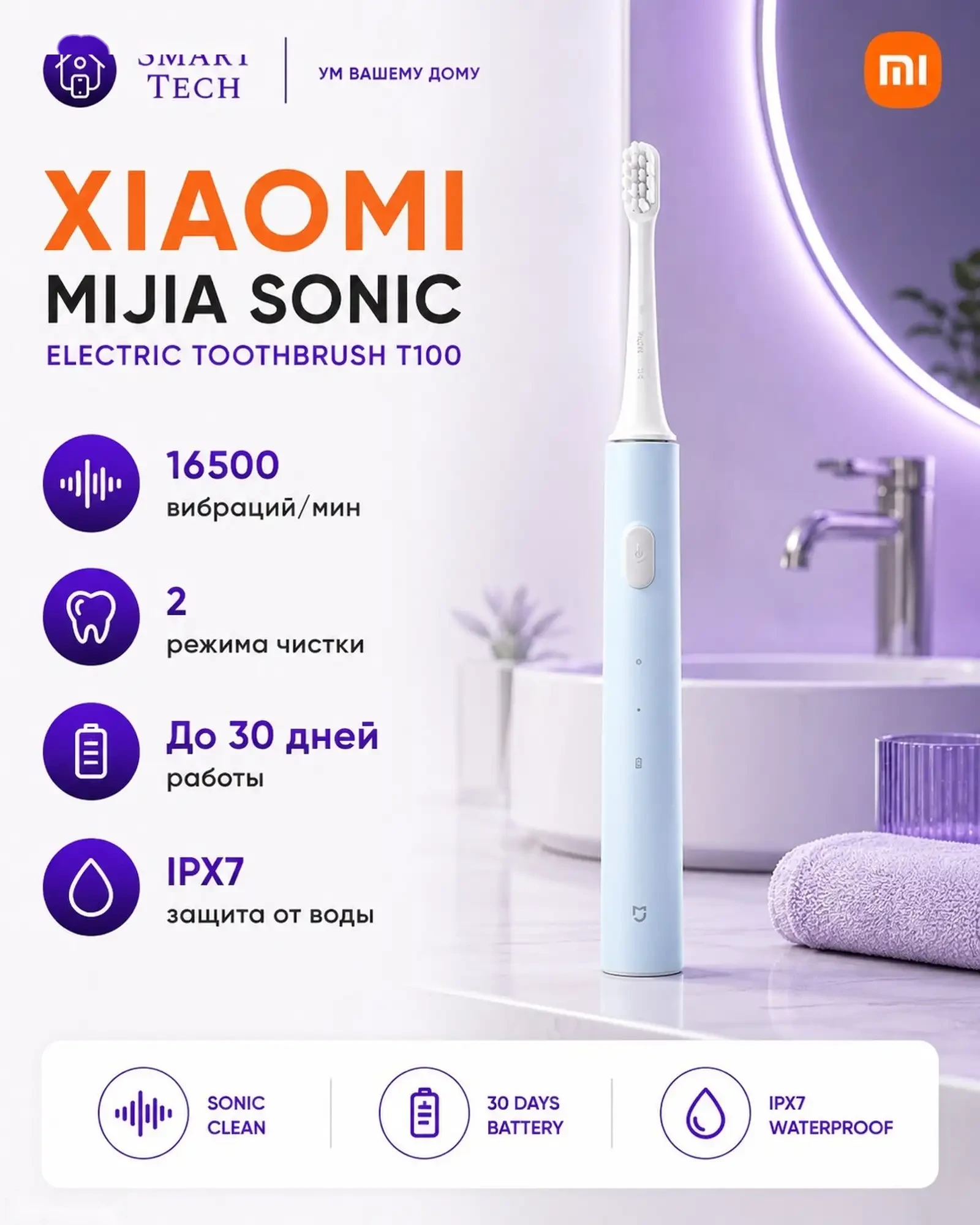 Зубная электрическая щетка Xiaomi Miija Electric Toothbrush T100
