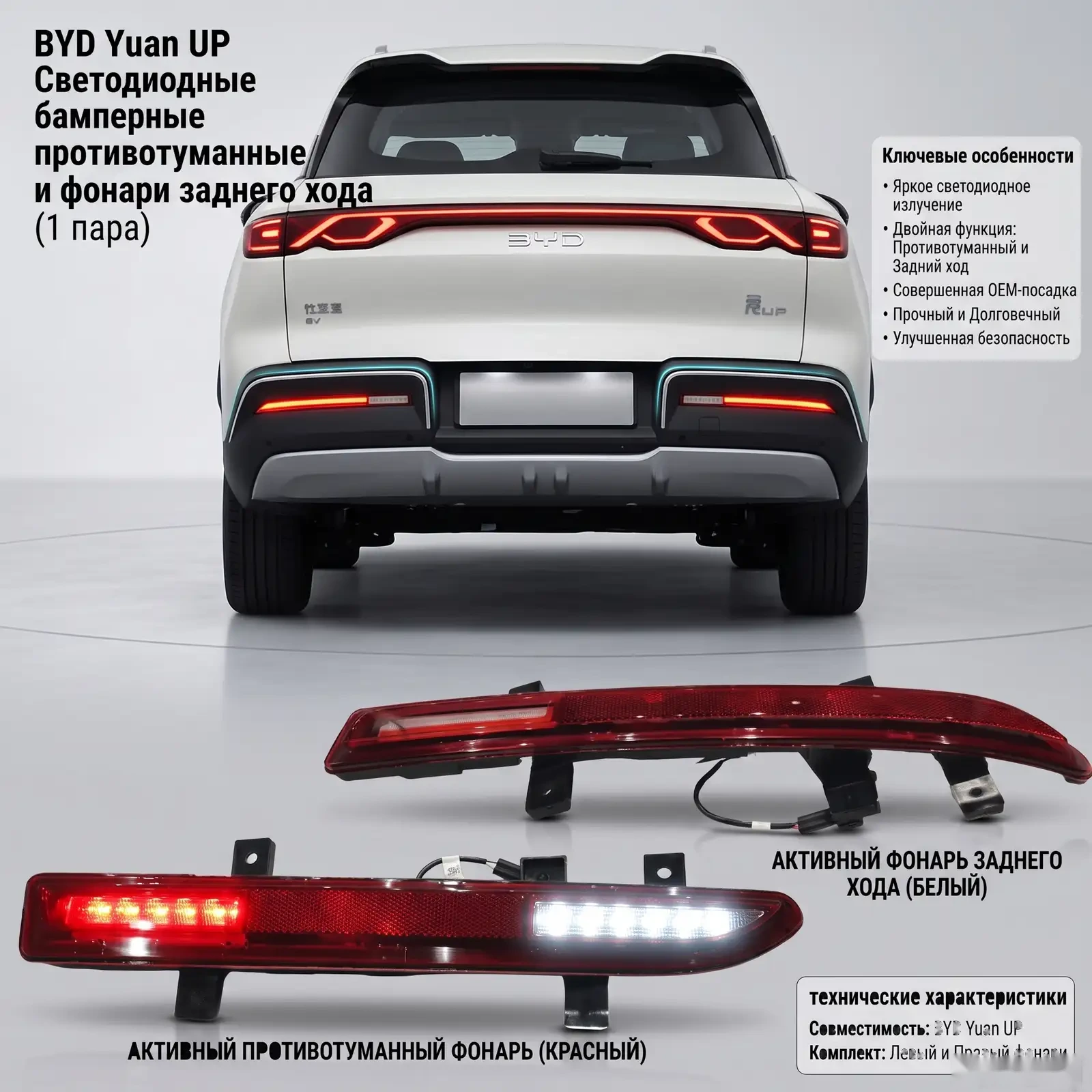 Светодиодные LED фонари заднего бампера для BYD Yuan UP