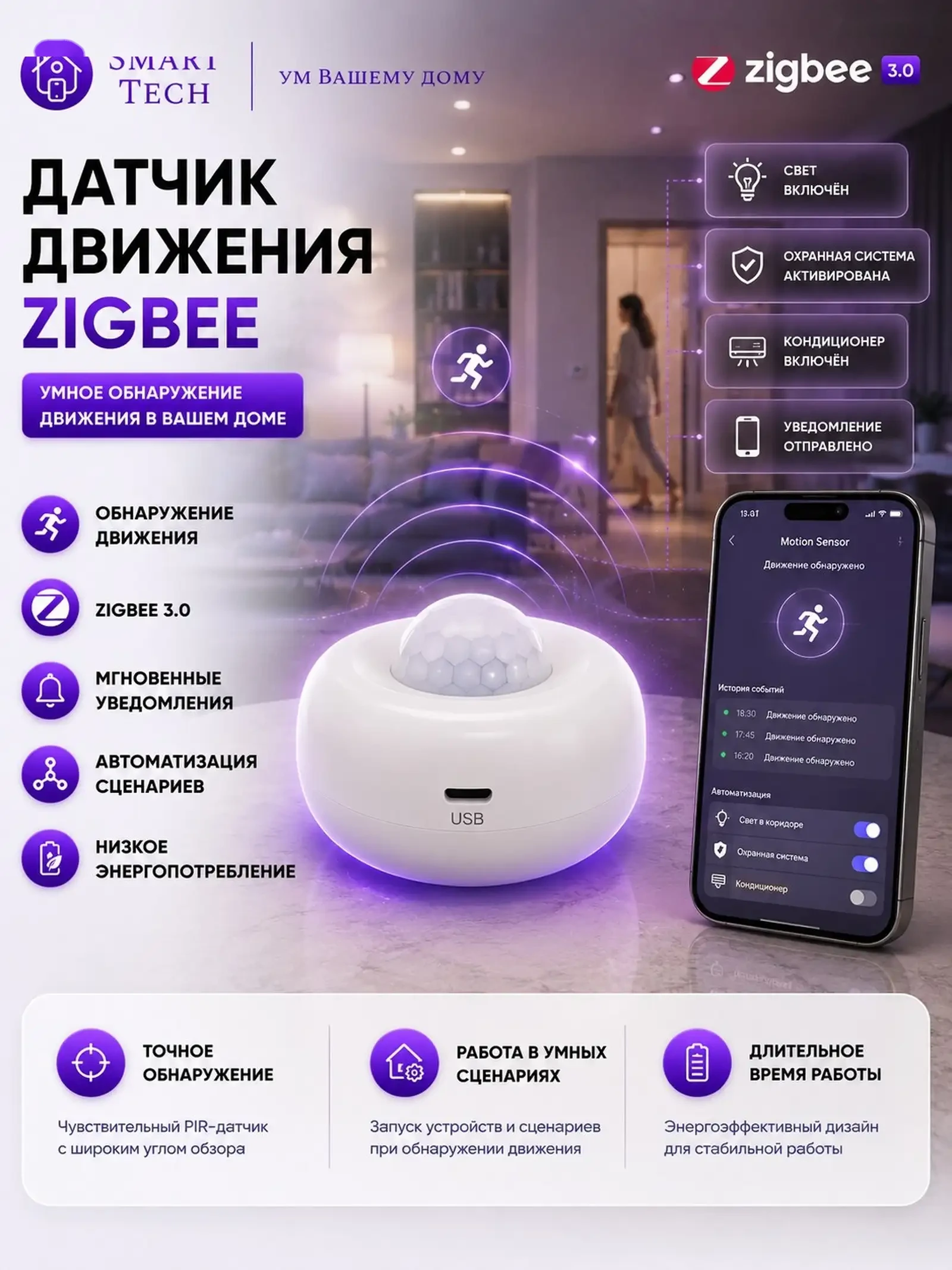 Умный датчик движения Zigbee — фото 2