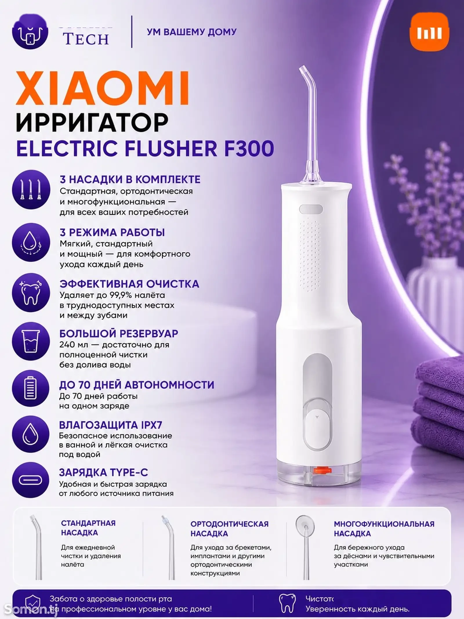 Ирригатор Xiaomi Mijia Electric Teeth Flosser F300