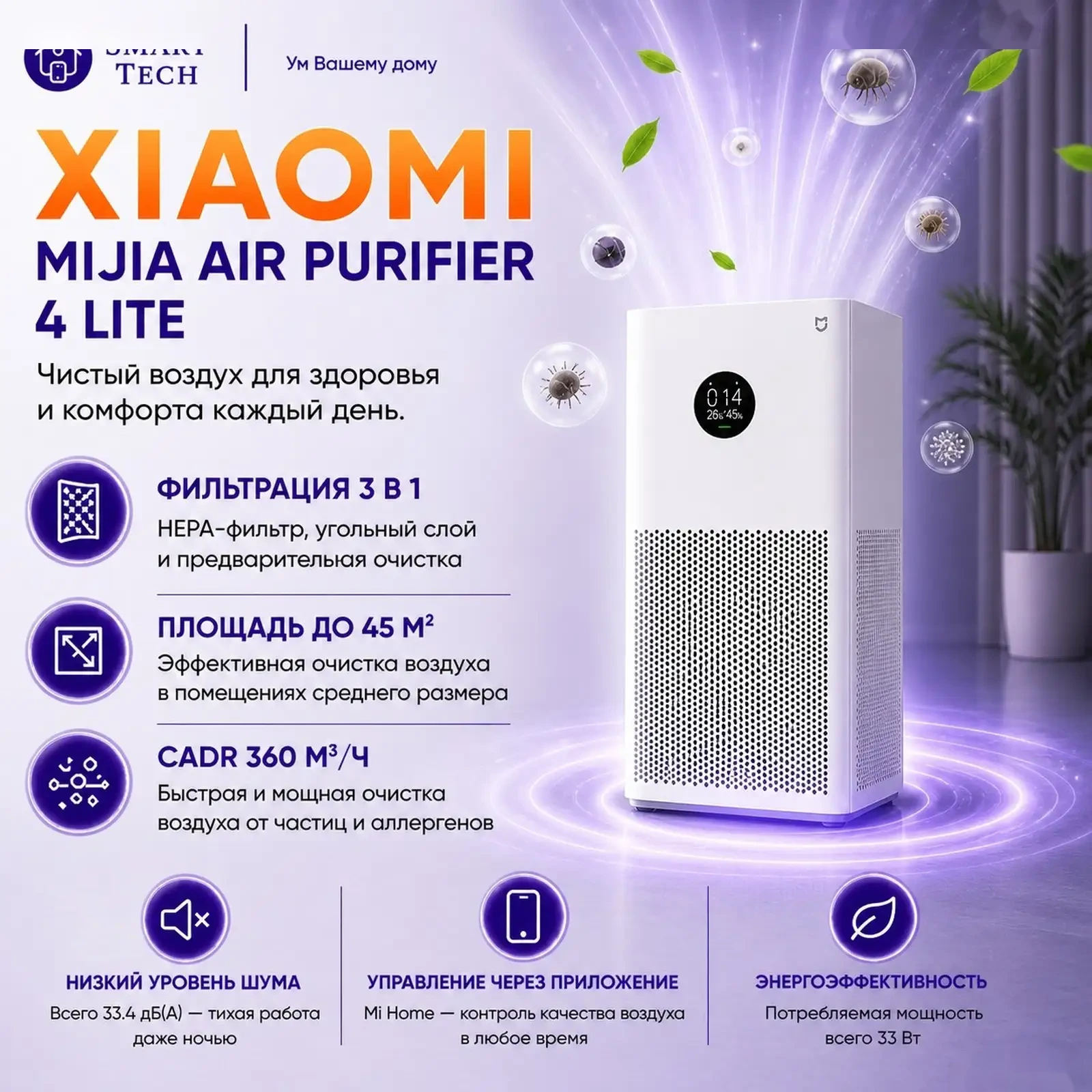 Очиститель воздуха Mijia Mi Smart Air Purifier 4 Lite — фото 4