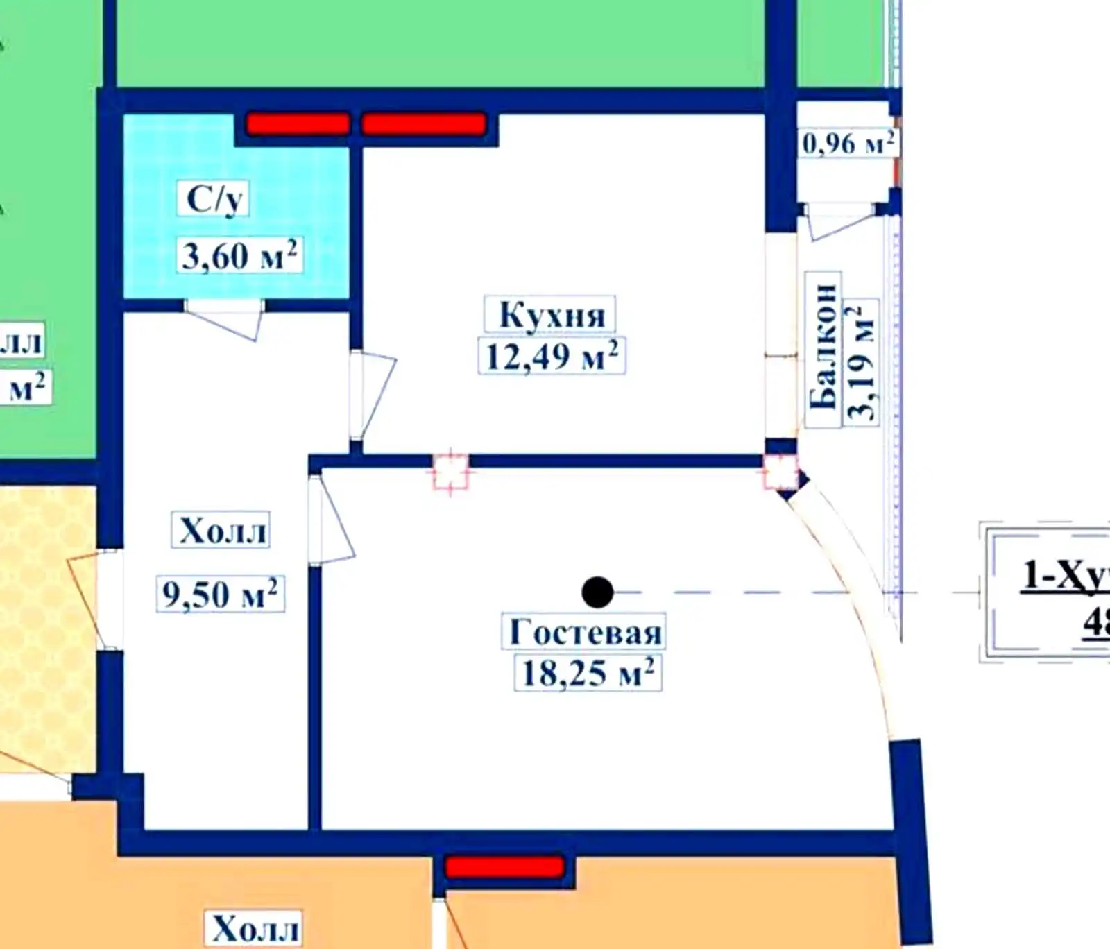 1-к квартира, 7 этаж, 48 м², Исмоил Сомони