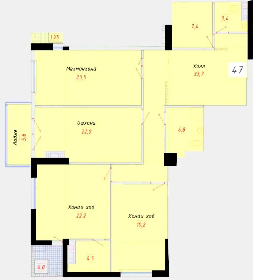 3-к квартира, 24 этаж, 153 м², Шохмансур