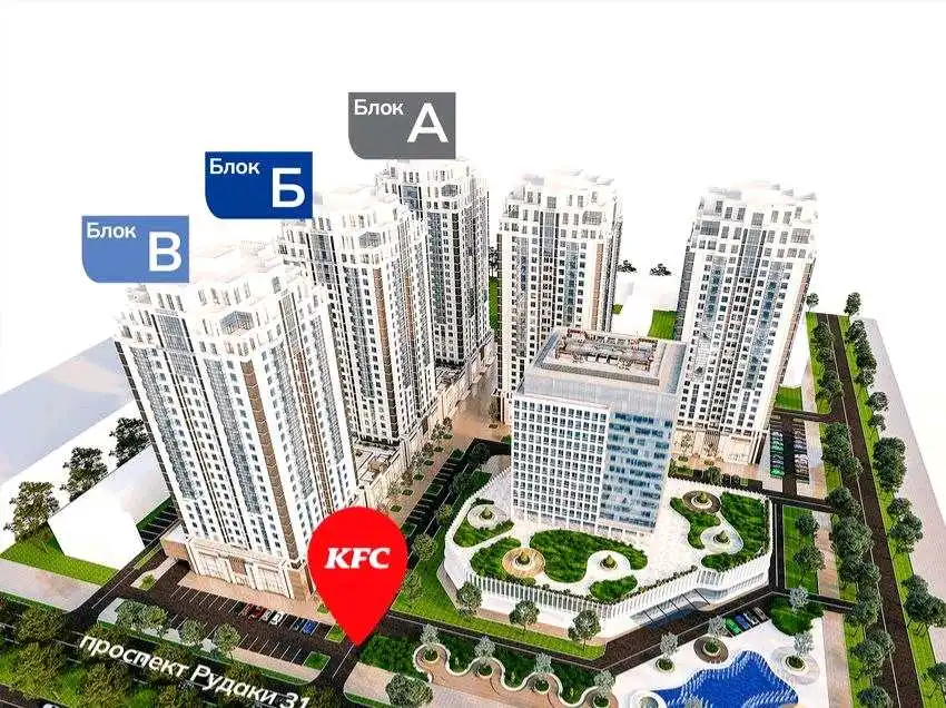 2-к квартира, 24 этаж, 92 м², Шохмансур