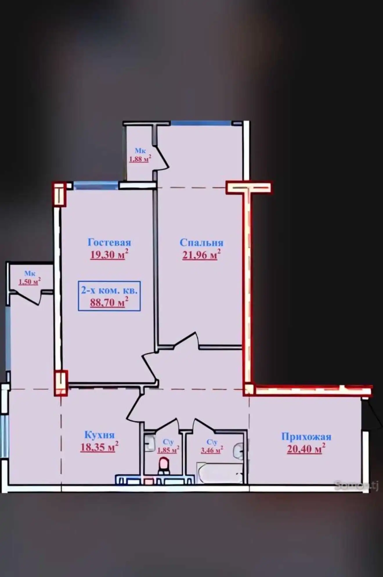 2-к квартира, 3 этаж, 89 м², И Сомони.Воданасос