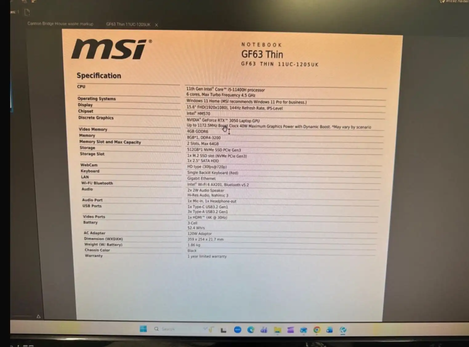 MSI GF63 Thin