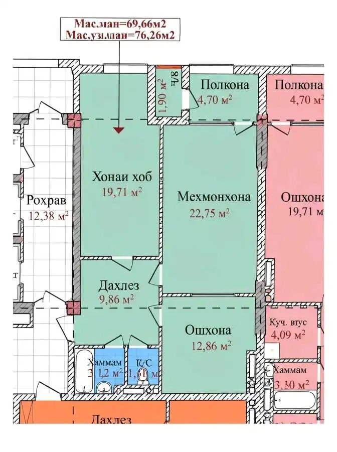 2-к квартира, 6 этаж, 76 м², И.Сомонӣ