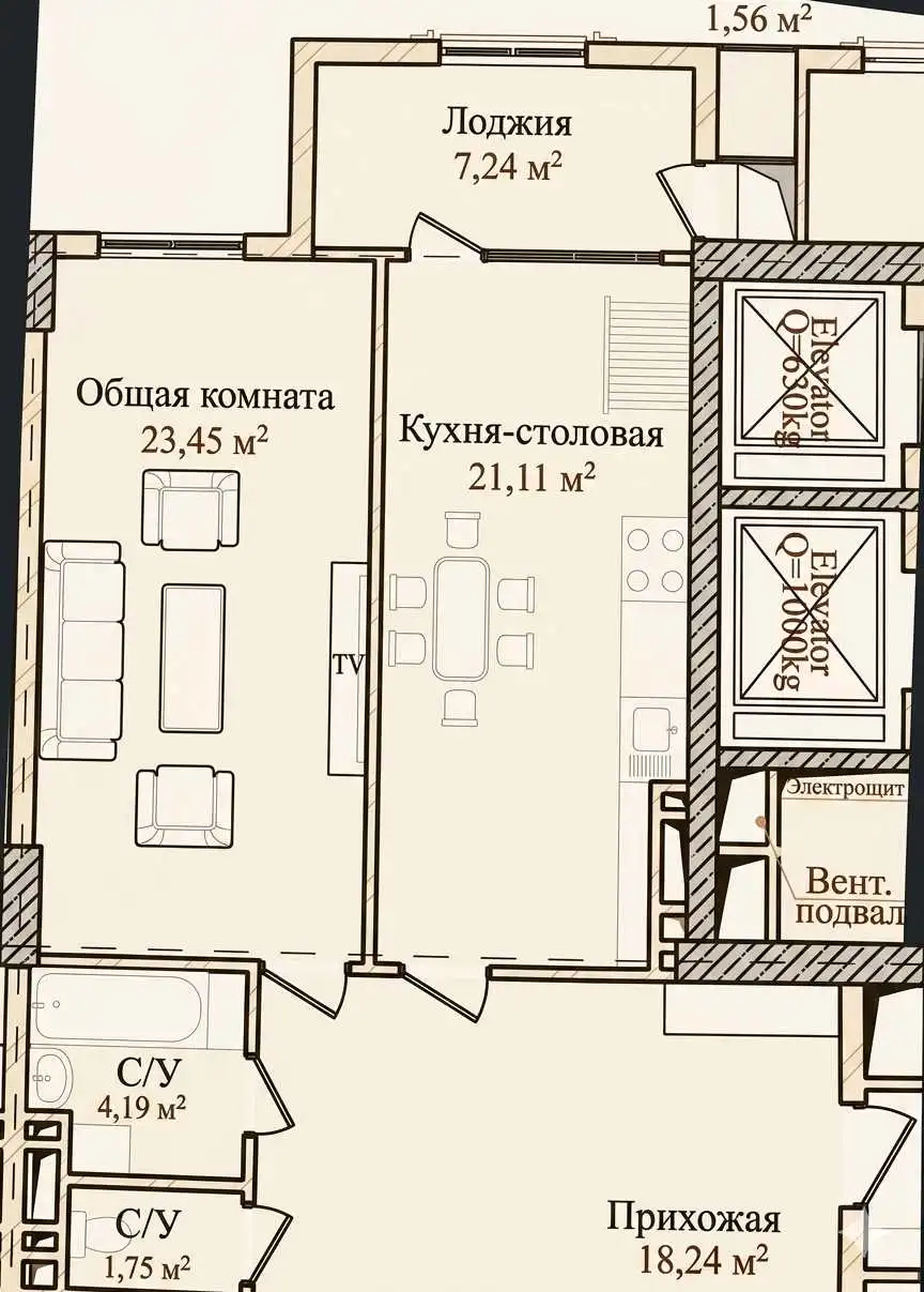 2-к квартира, 8 этаж, 69 м², И.Сомони