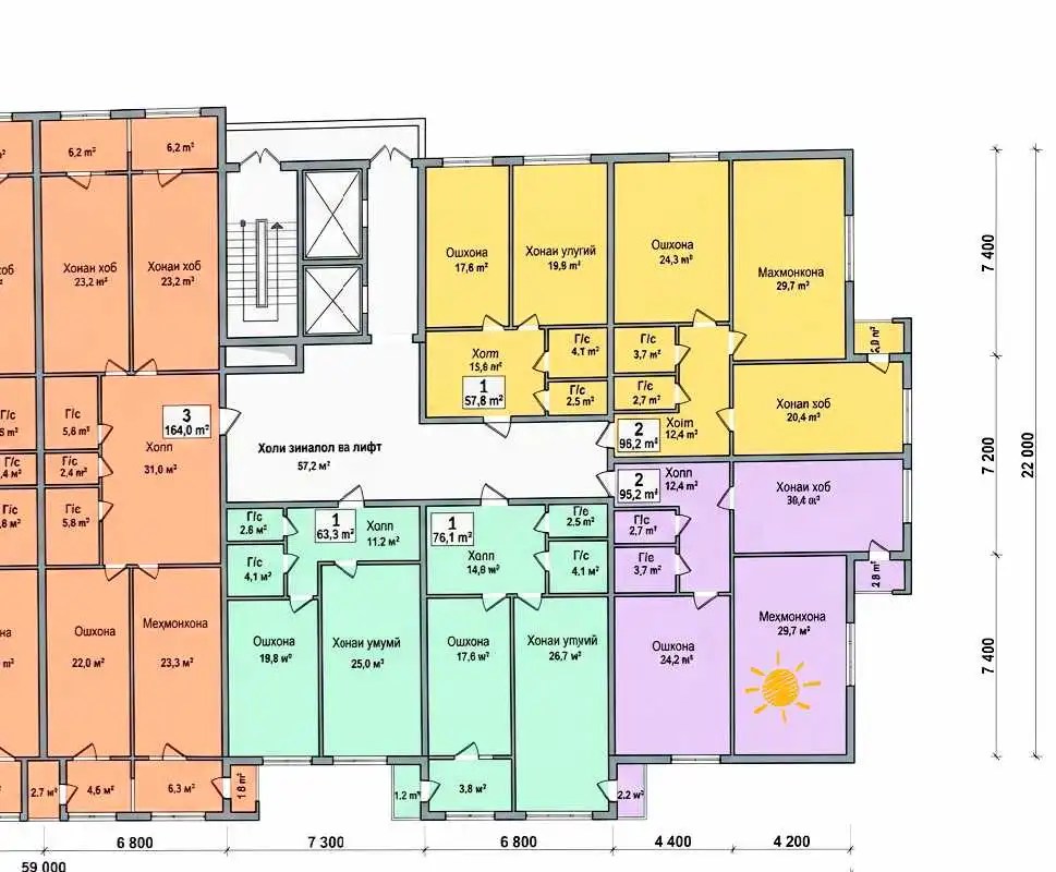 2-к квартира, 13 этаж, 95 м², И.Сомони