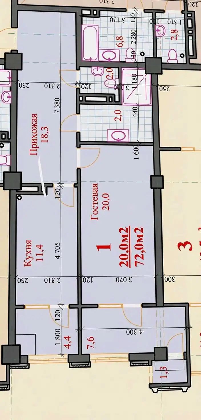 1-к квартира, 7 этаж, 72 м², И.Сомонӣ