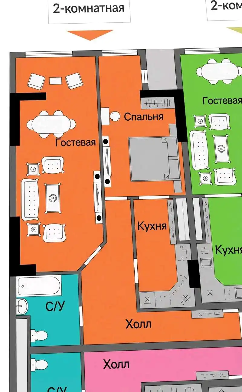 2-к квартира, 19 этаж, 74 м², Фирдавси