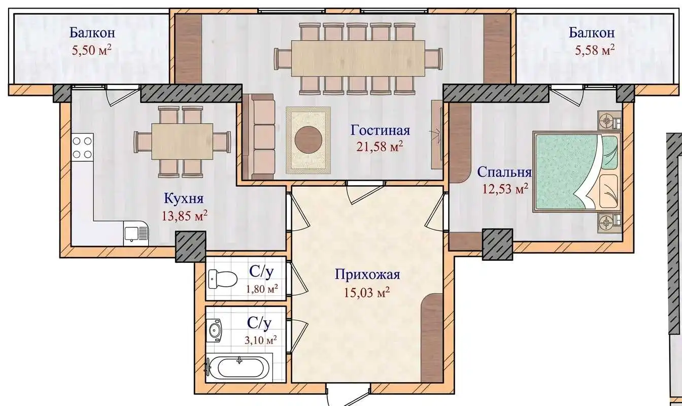2-к квартира, 13 этаж, 75 м², Шохмансур