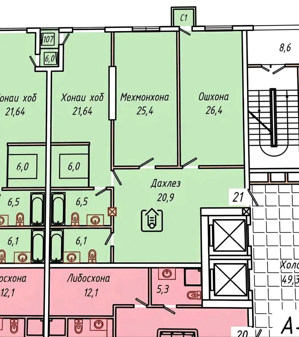 2-к квартира, 6 этаж, 121 м², Шохмансур