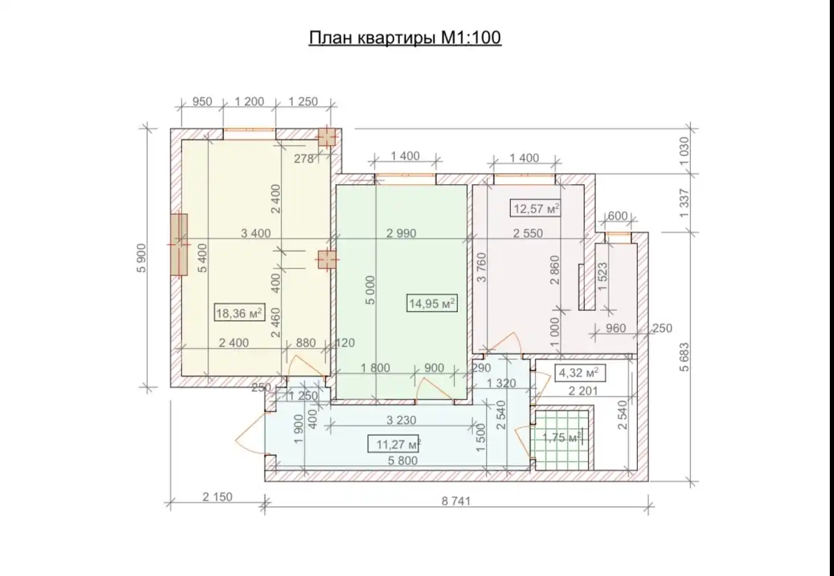 2-к квартира, 5 этаж, 63 м², Вахдат