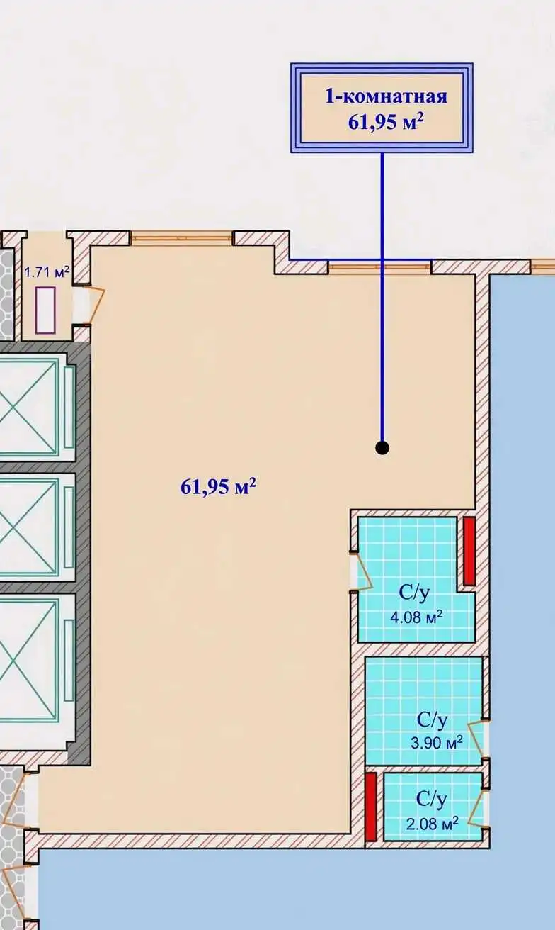 1-к квартира, 10 этаж, 62 м², Шохмансур