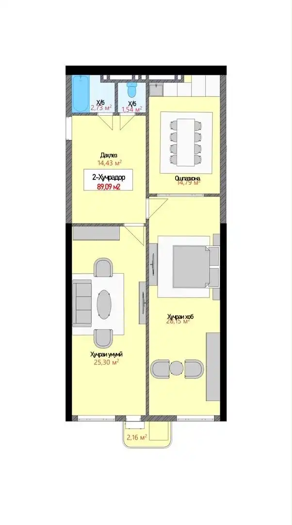 2-к квартира, 11 этаж, 89 м², 102