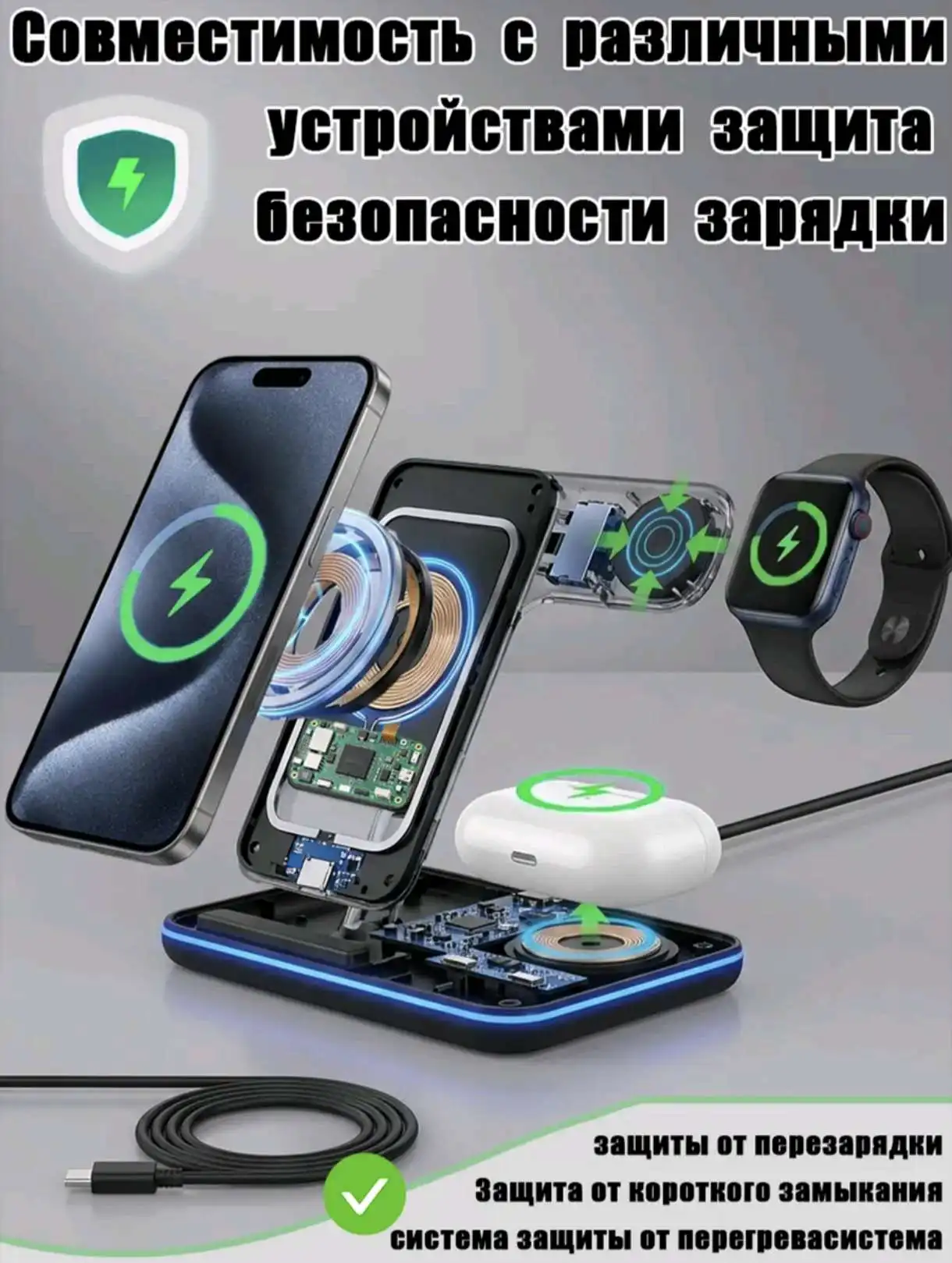 Универсальная беспроводная зарядная станция 3 в 1