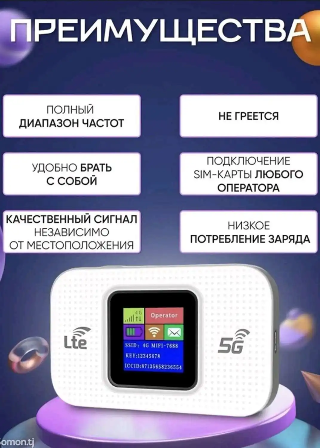 Карманный 4G LTE Wi-Fi роутер (300 Мб/с)