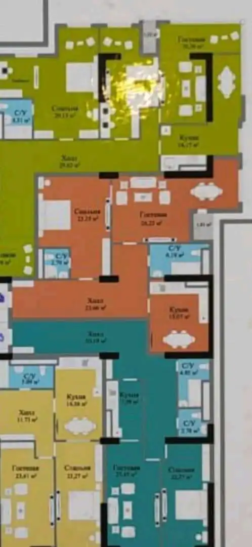 3-к квартира, 22 этаж, 104 м², Фирдавси