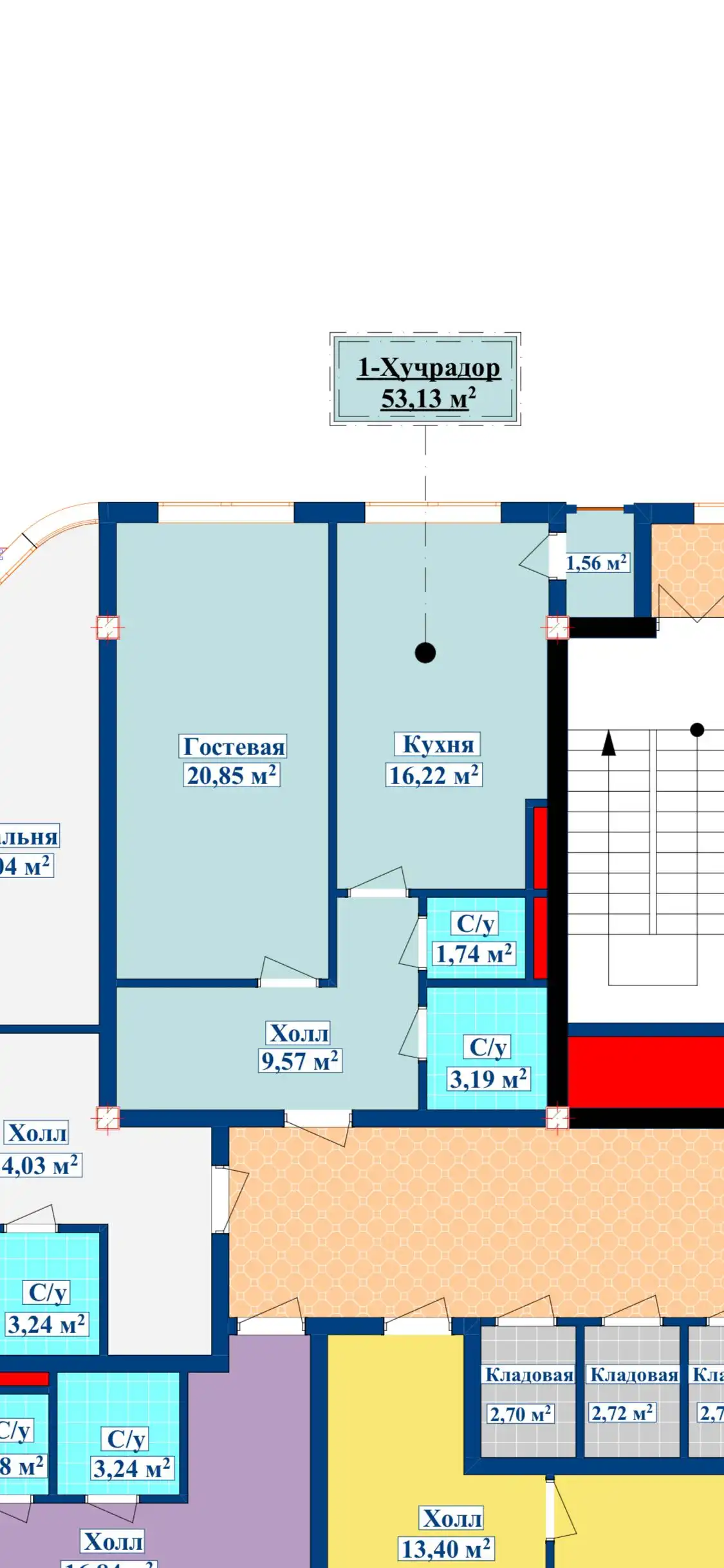 1-к квартира, 14 этаж, 53 м², Шохмансур