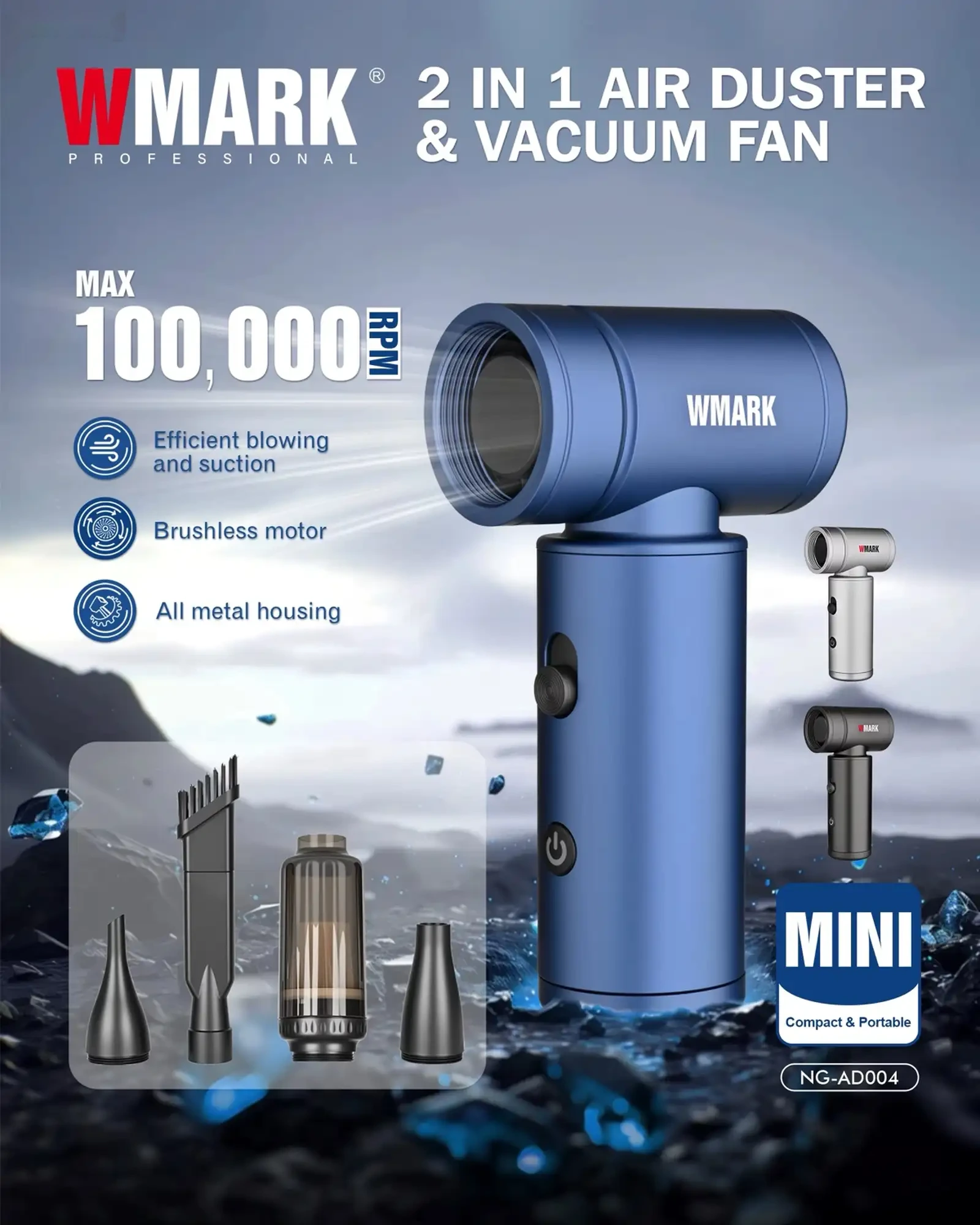Пурқувваттарин ҳавопашшон ва чангкашаки дастӣ WMARK NG-AD004 100,000 RPM — фото 3