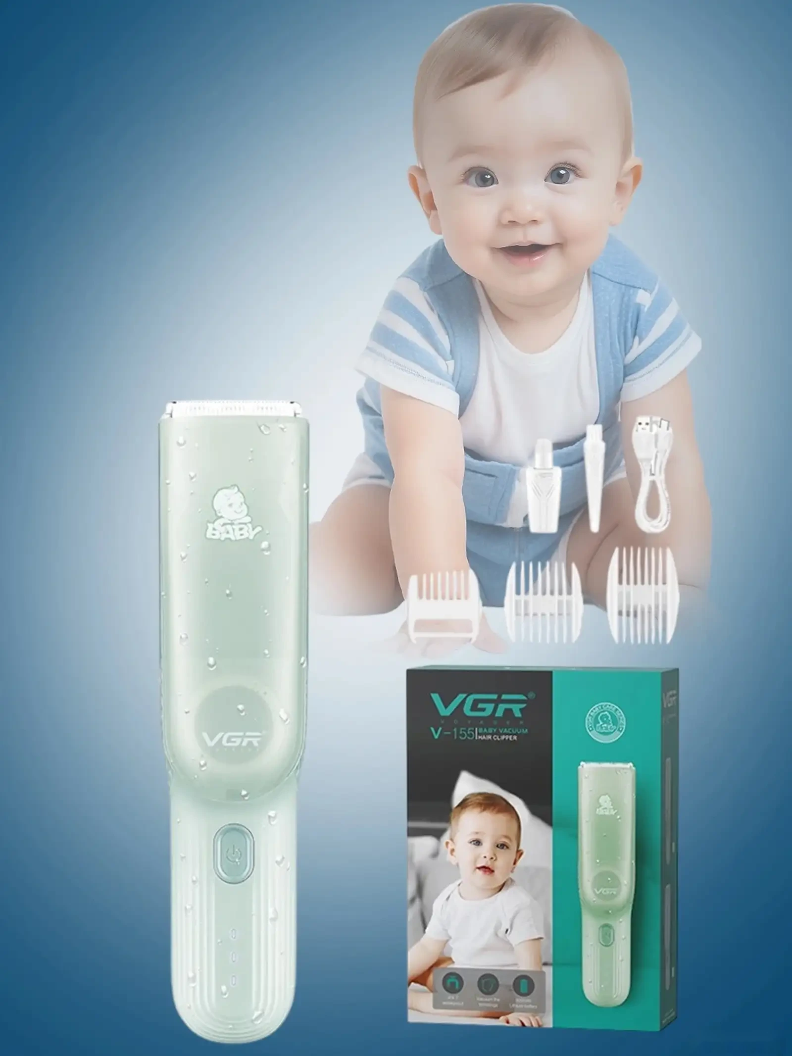 Машинкаи мӯйсаргирии кӯдаконаи VGR V-155 Baby Hair Clipper — фото 3