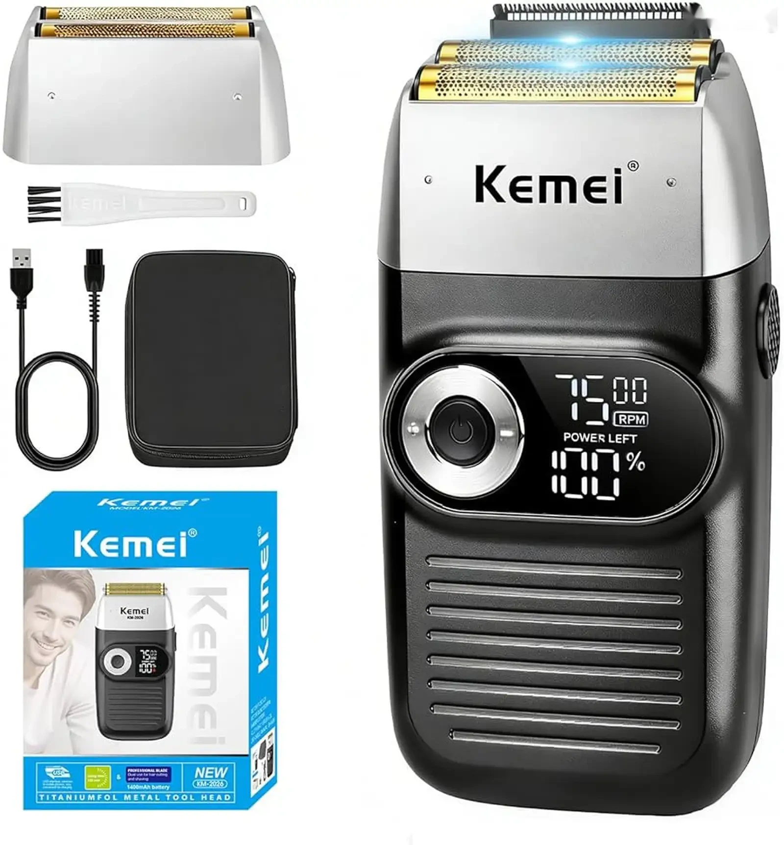 Риштароши касбии Kemei KM-2026 Интихоби беҳтарин барои мардон — фото 2