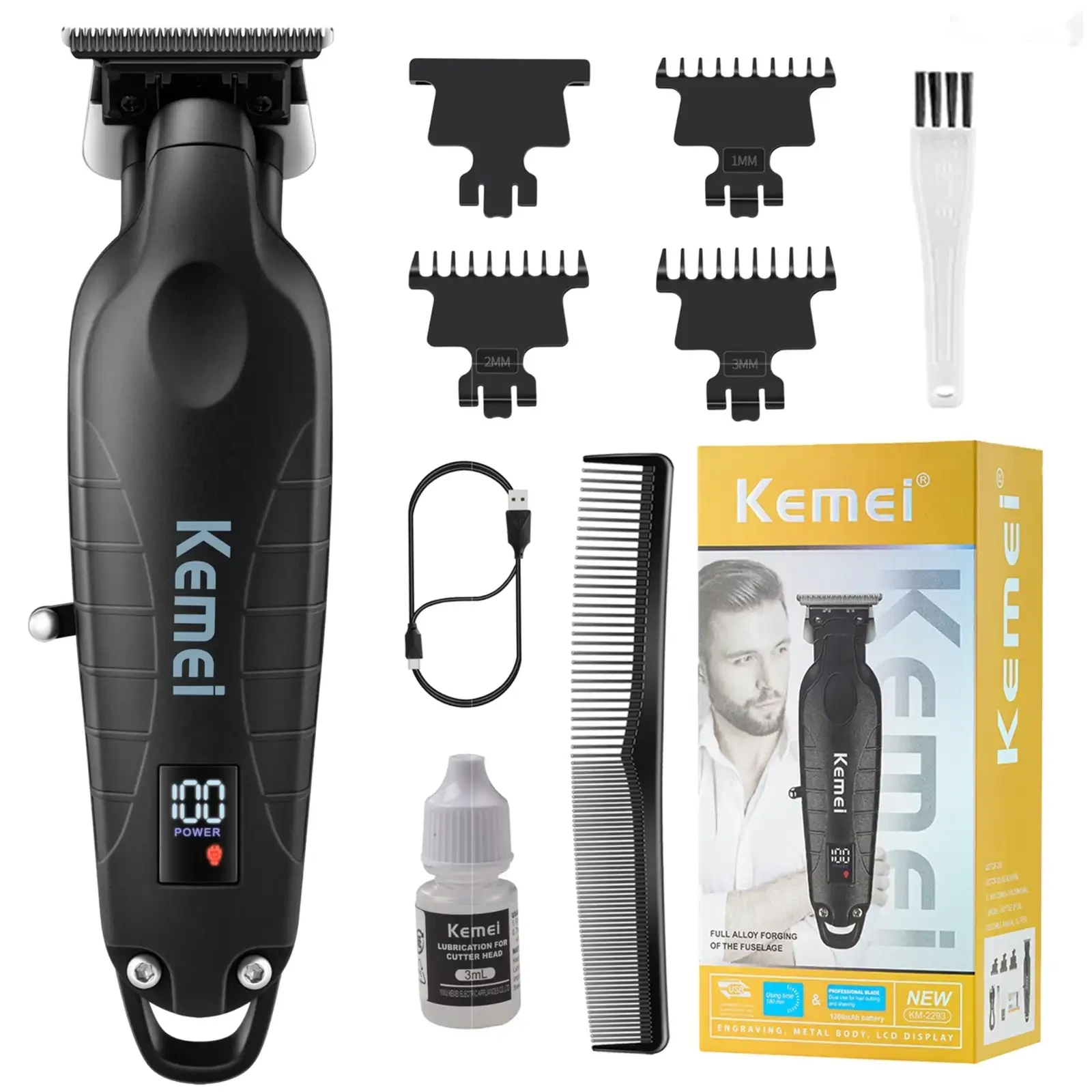 Триммери касбии Kemei KM-2293 Экрани LCD ва корпуси сиёҳ — фото 3
