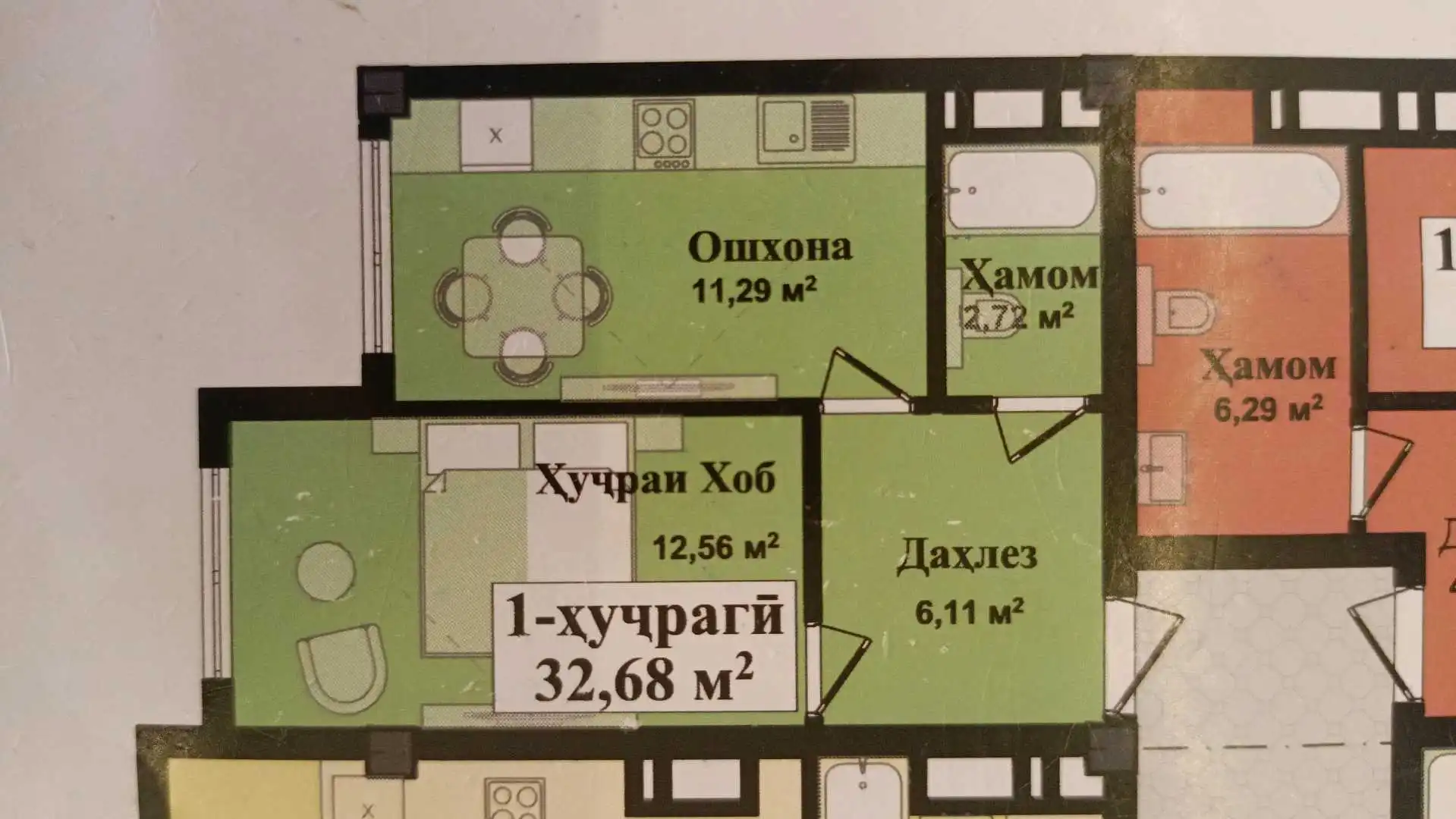 1-к квартира, 3 этаж, 32 м², Рудаки — фото 7