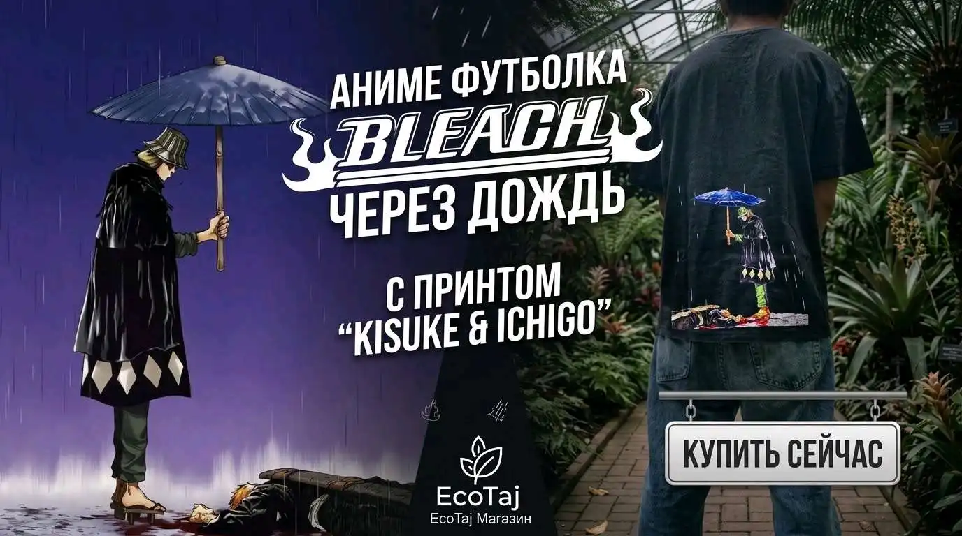 Футболка Урахара и Ичиго под дождём
