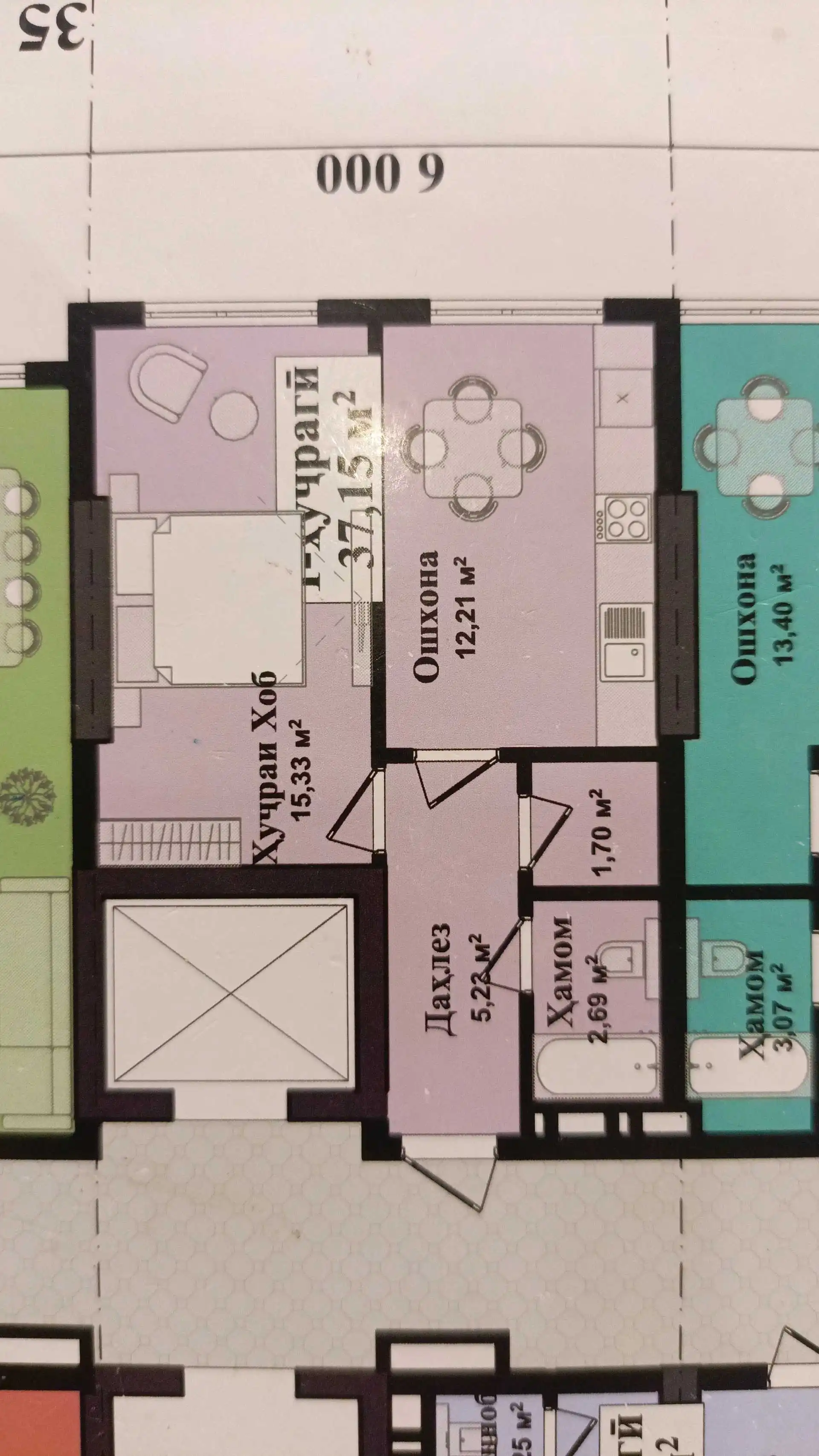 1-к квартира, 3 этаж, 37 м², Рудаки