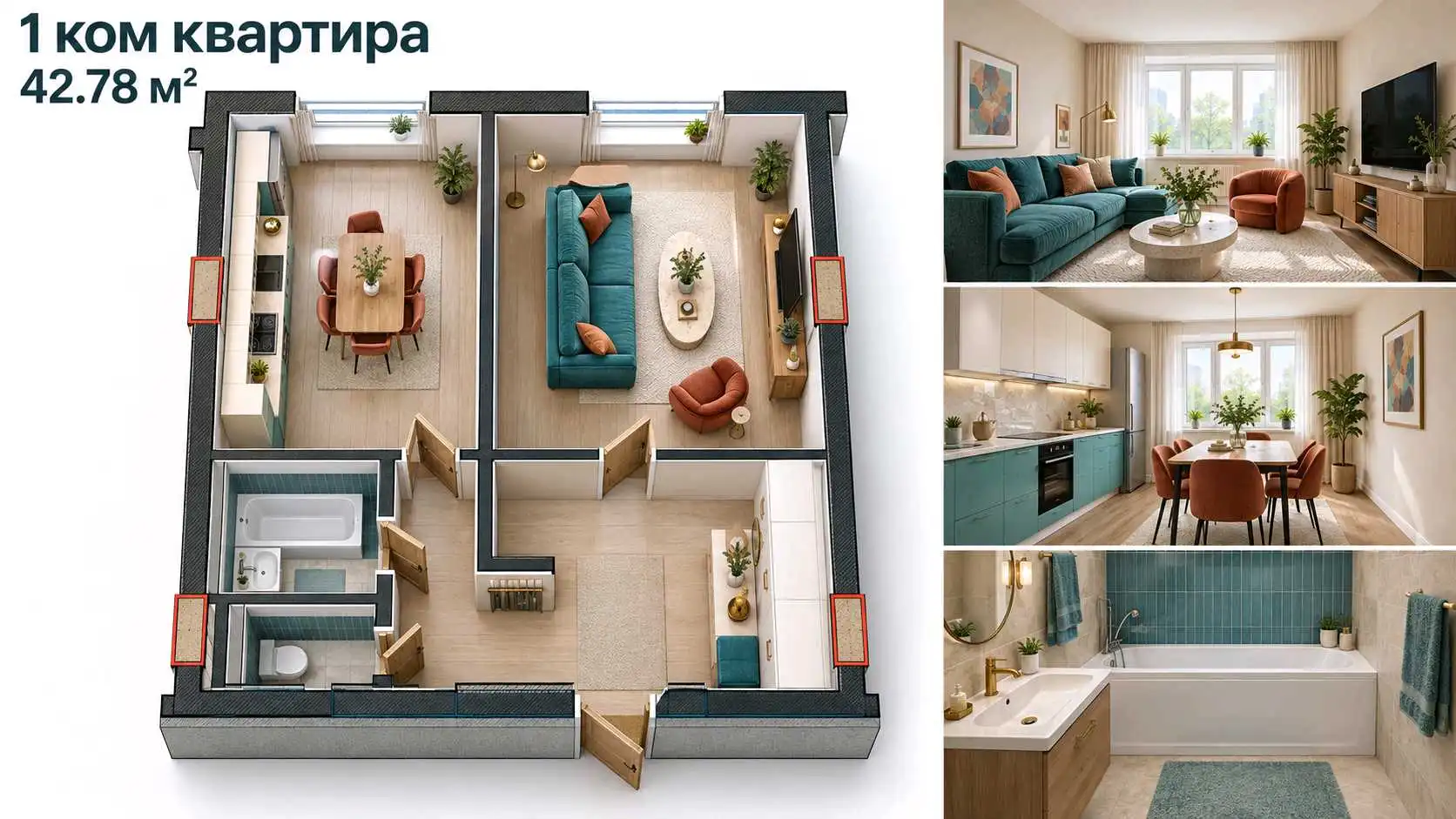 1-к квартира, 3 этаж, 42 м², павароти лелинград — фото 2