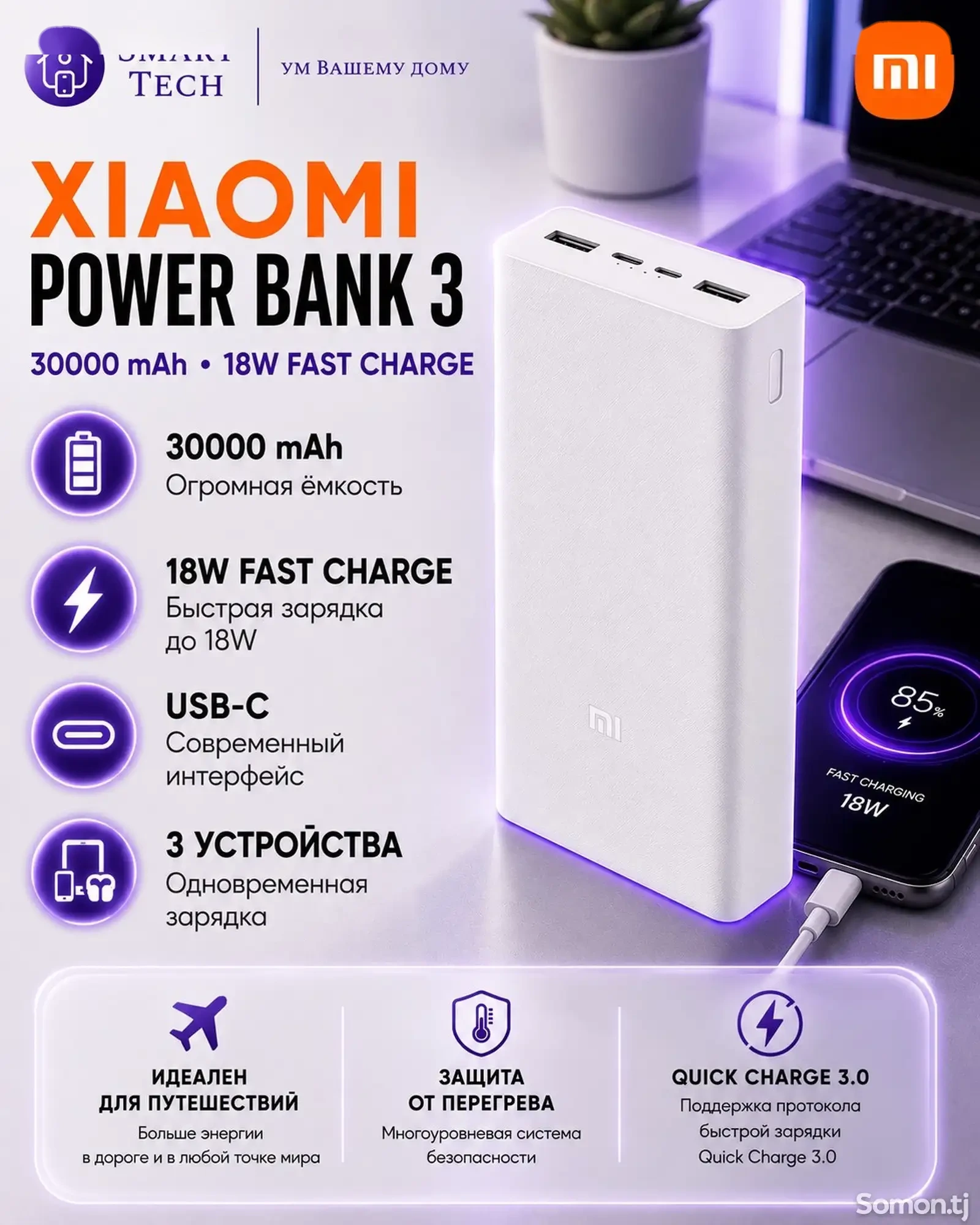 Внешний аккумулятор Xiaomi Power Bank 30000 mAh