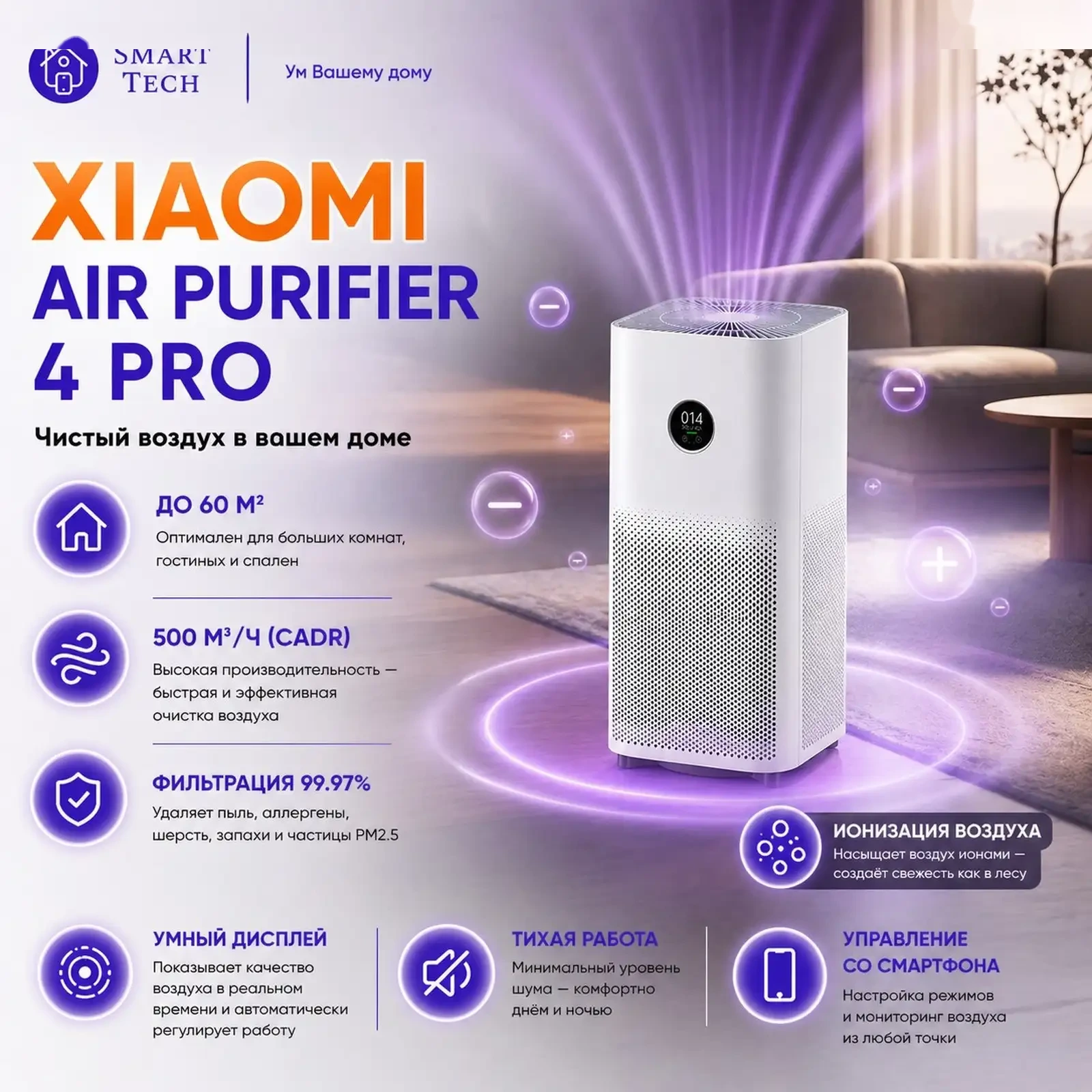 Очиститель воздуха Xiaomi Smart Air Purifier 4 Pro — фото 4