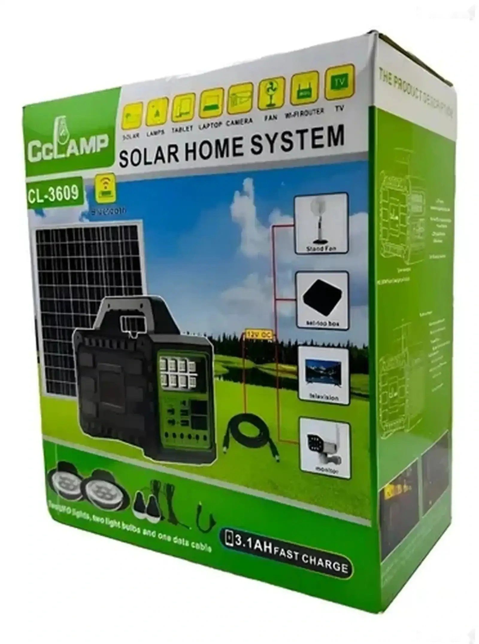 Солнечная домашняя система CcLAMP CL-3609 | 3.1Ah | Bluetooth | 2 лампы + панель