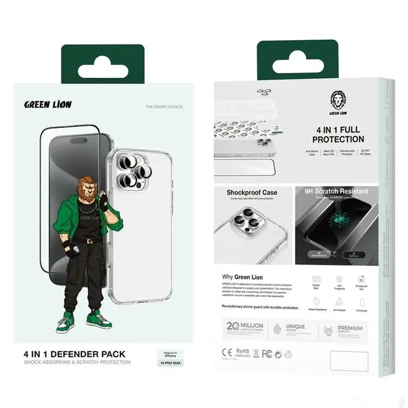 Противоударное стекло Green Lion 4 In 1 Defender Pack iPhone 16 Pro Max - Clear — фото 2