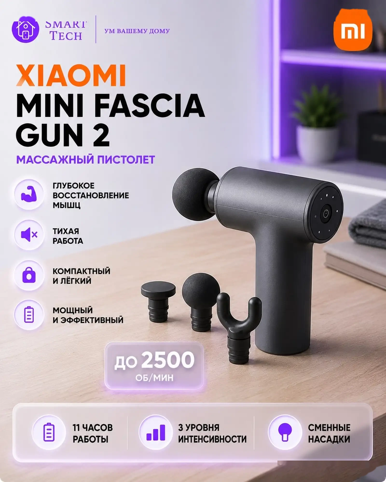 Перкуссионный массажер Xiaomi Mijia Mini Fascia Gun 2 — фото 5