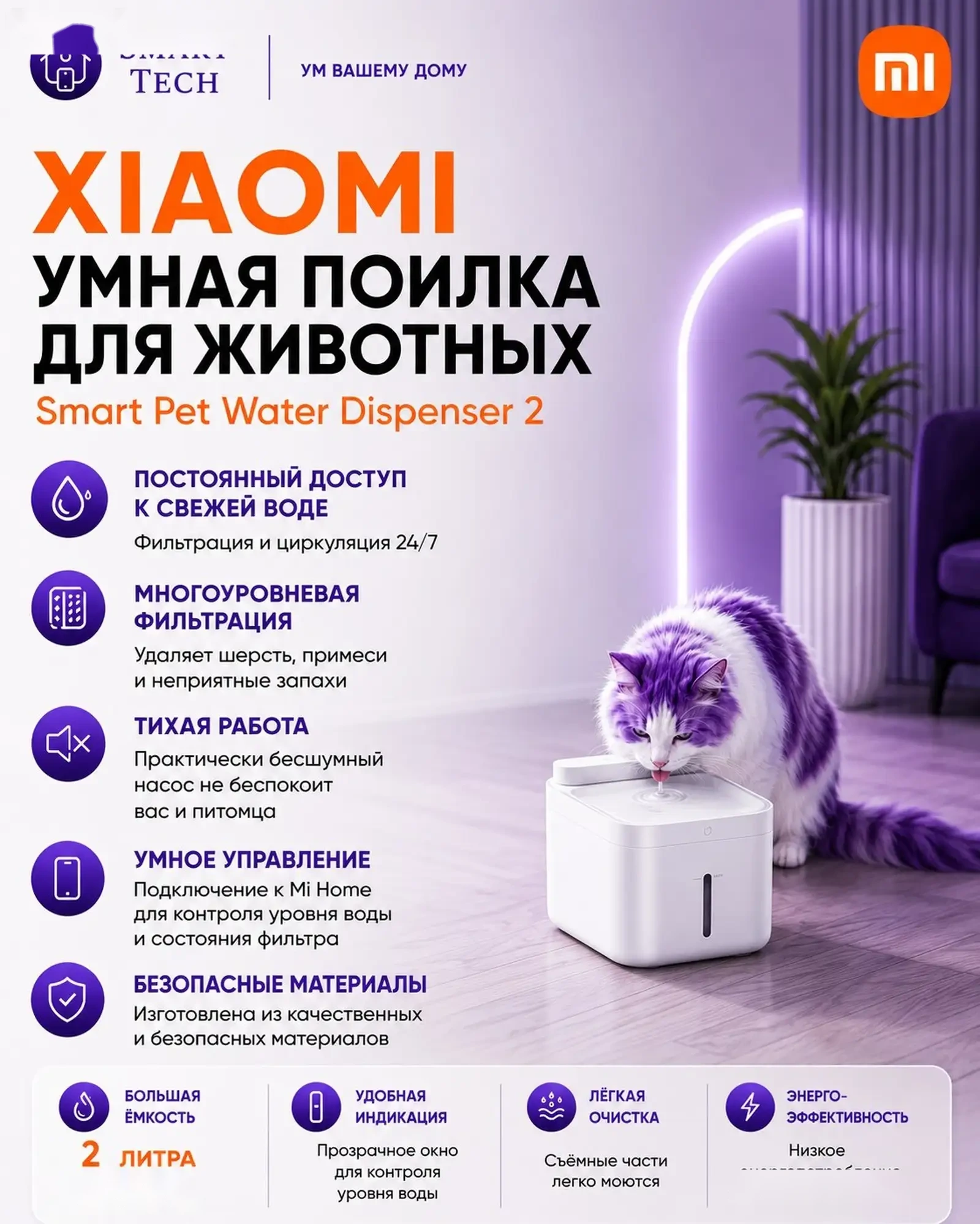 Умная поилка для животных от Xiaomi Pet Water Dispenser 2