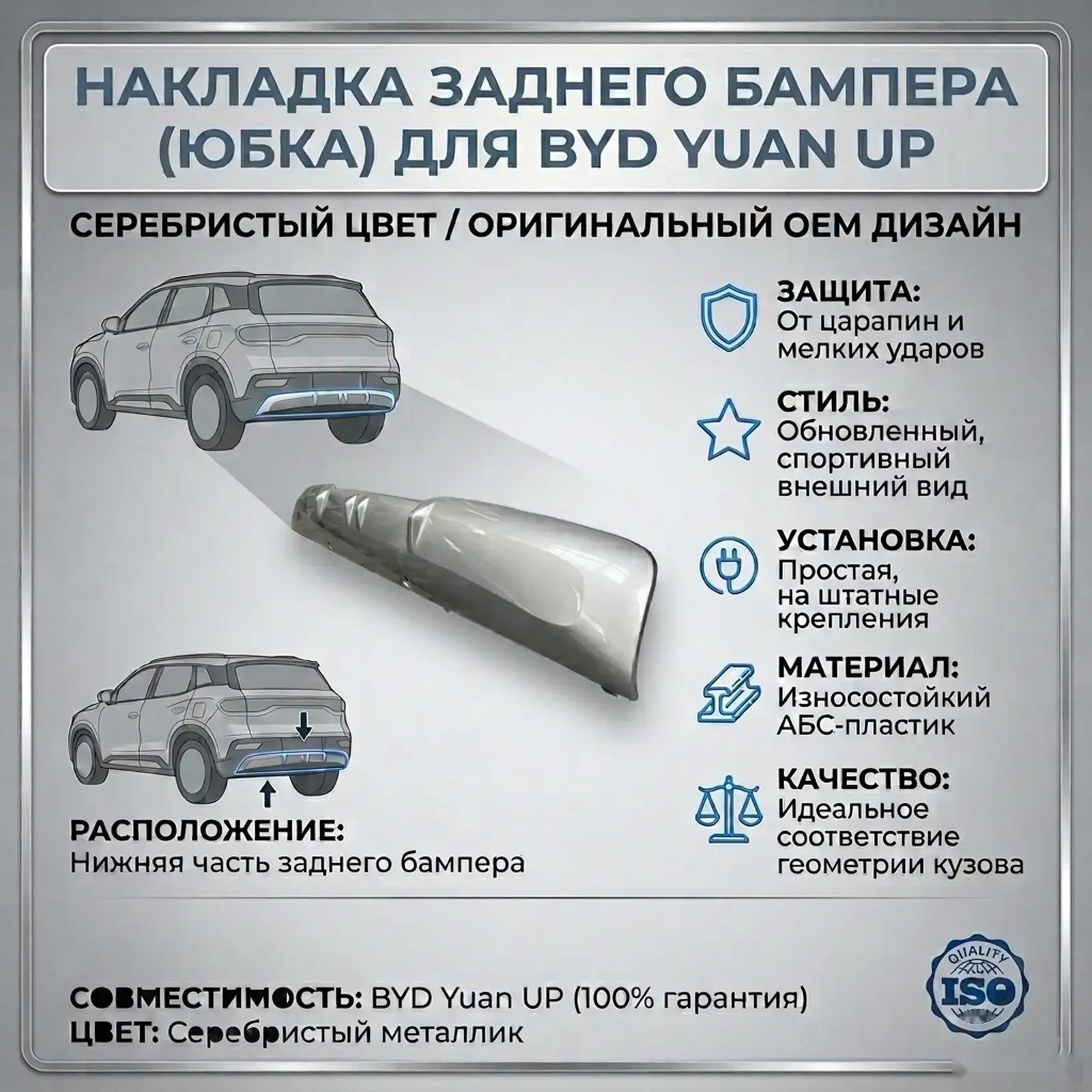 Оригинальная серебристая накладка заднего бампера для BYD Yuan U — фото 2