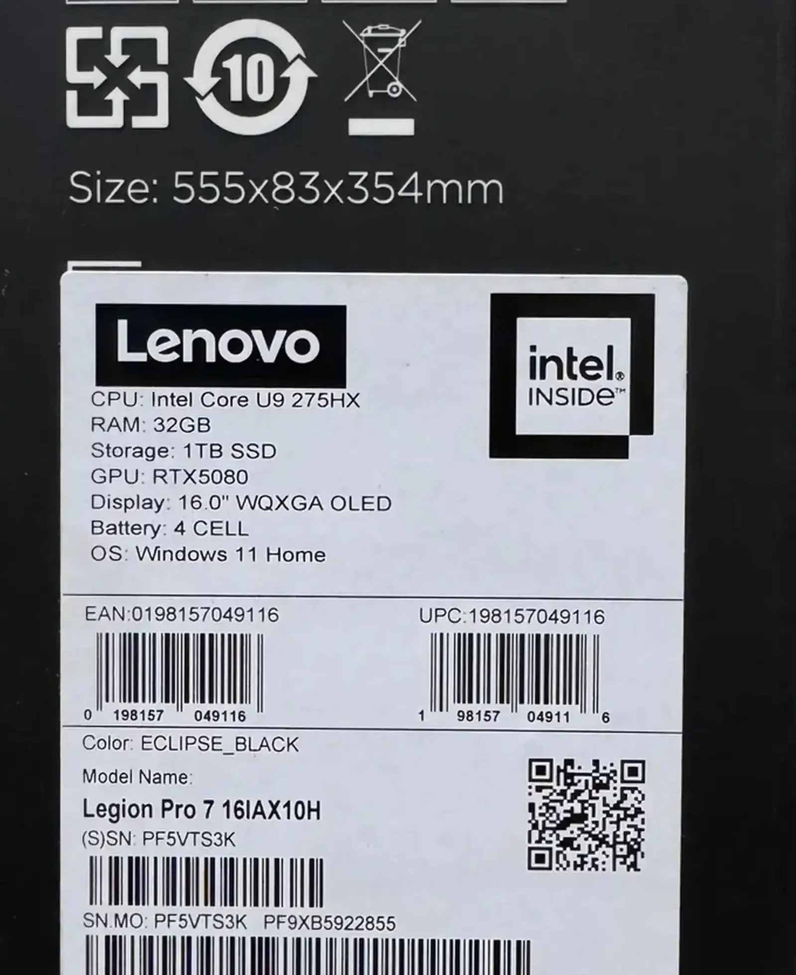 Ноутбук Lenovo Legion Pro 7 Ultra 9 RTX 5080